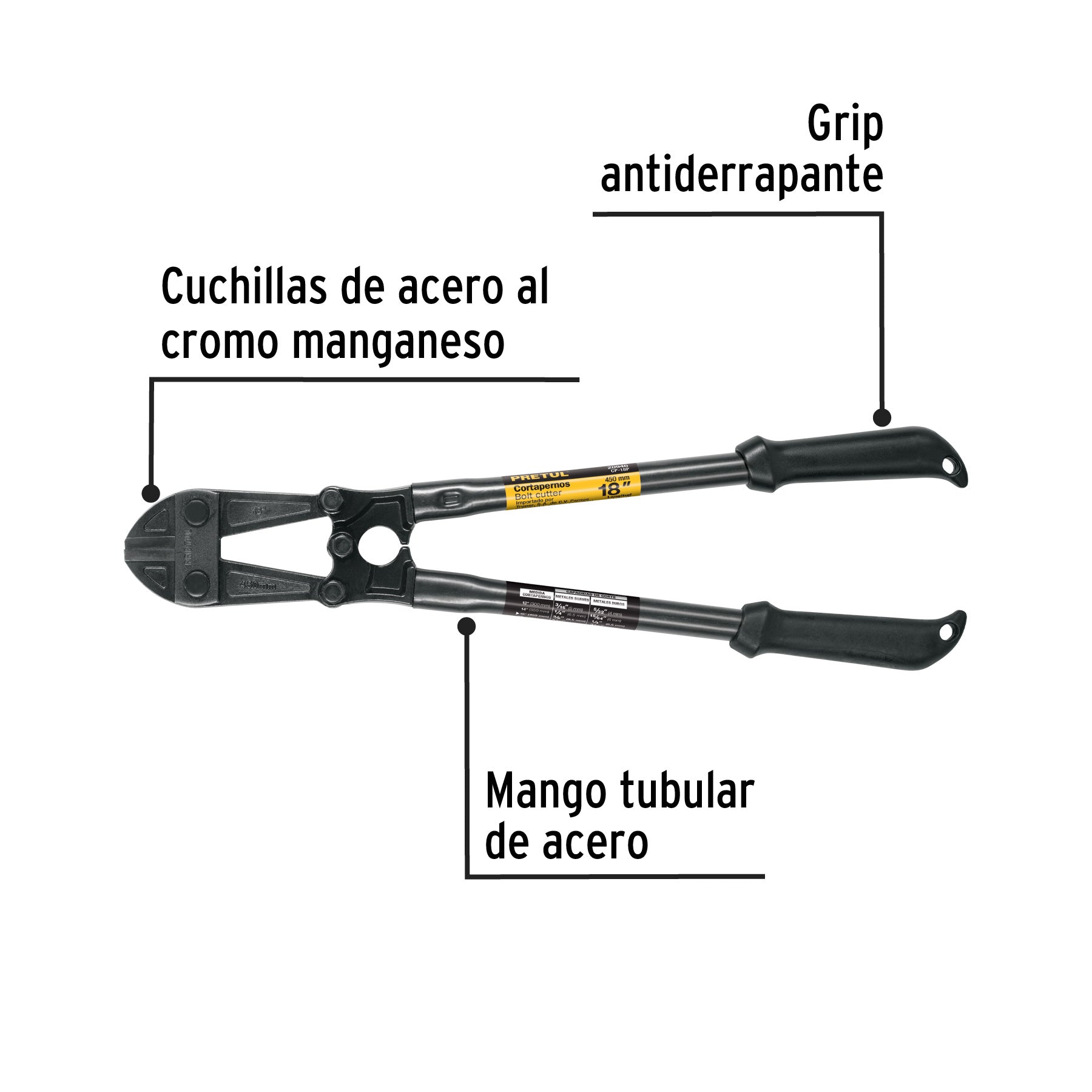 Cortapernos 18', mango tubular, PRETUL | CP-18P | 20946