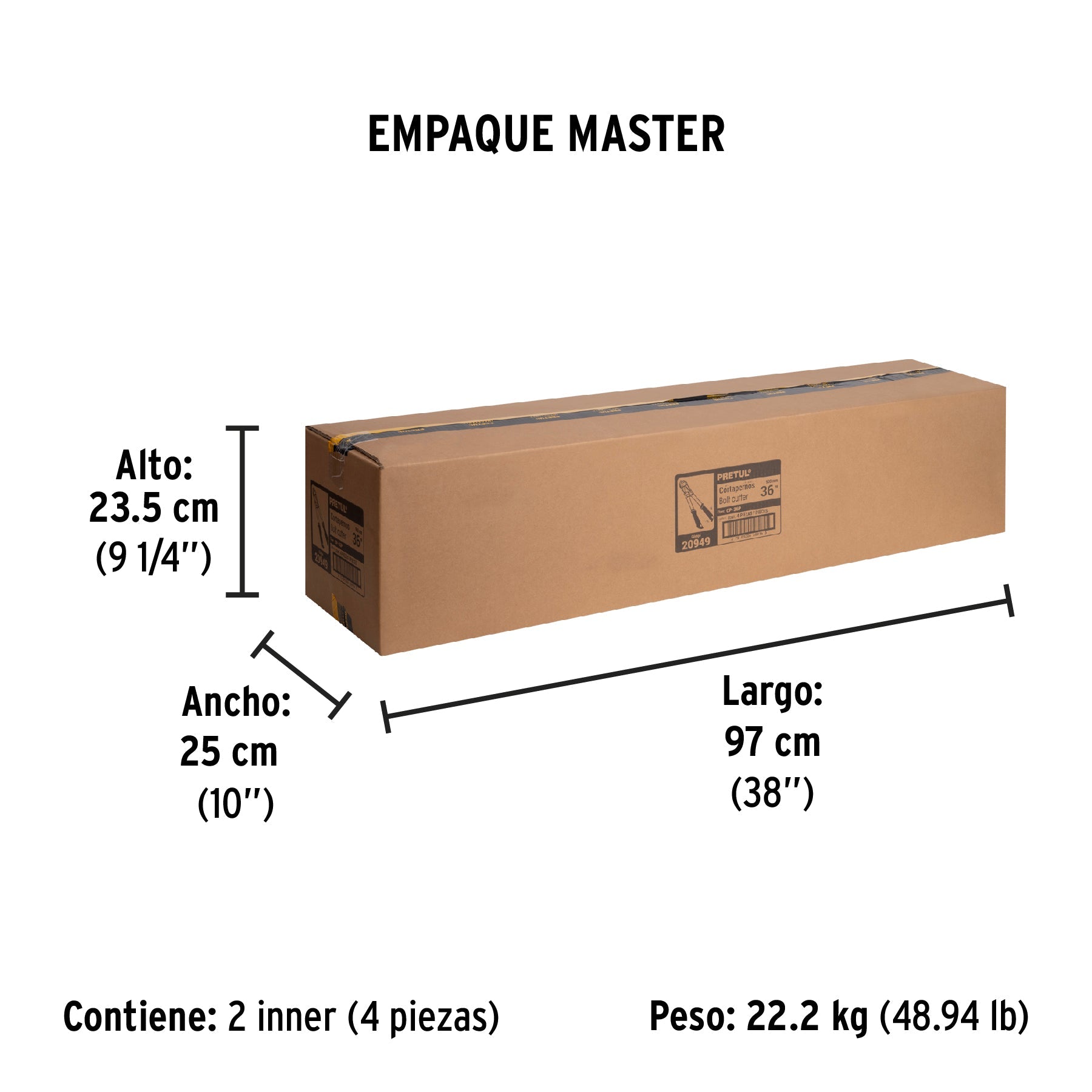 Cortapernos 36', mango tubular, PRETUL | CP-36P | 20949