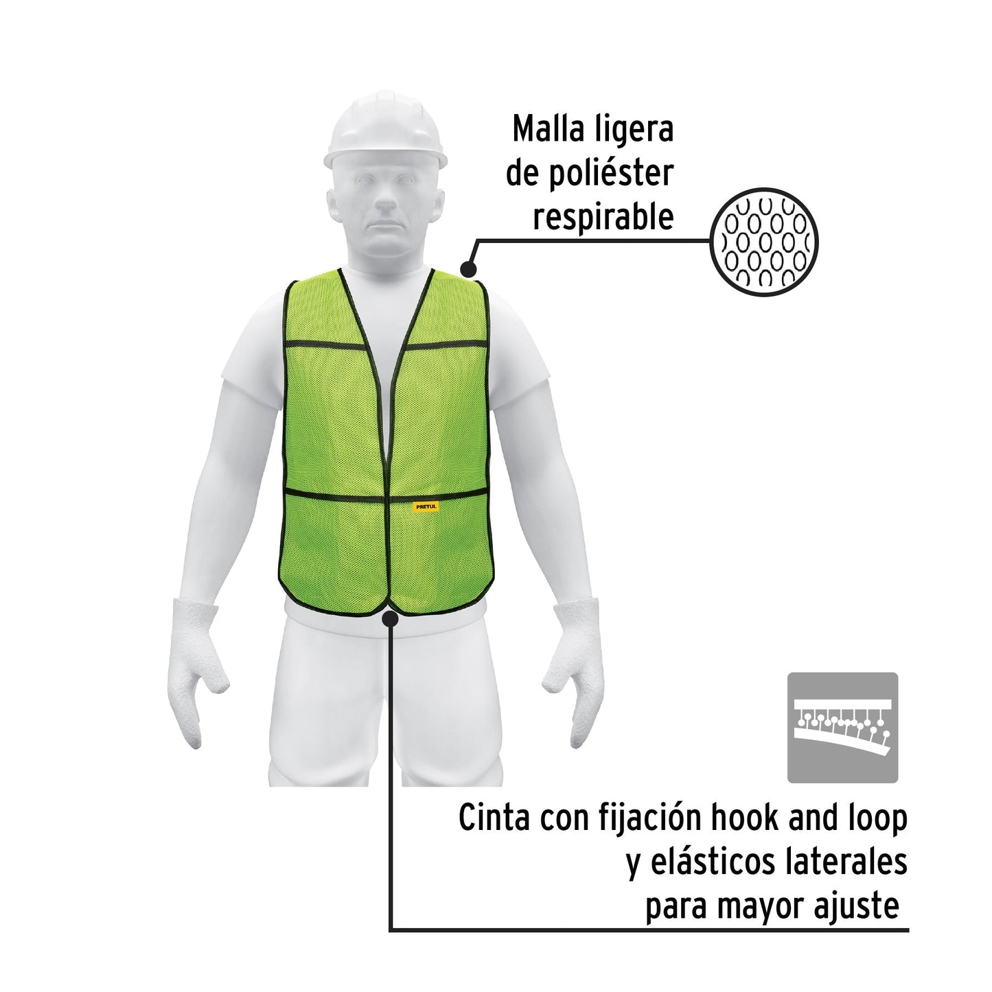 Chaleco de seguridad, uso de día, verde, Pretul | CHS-100V | 21024
