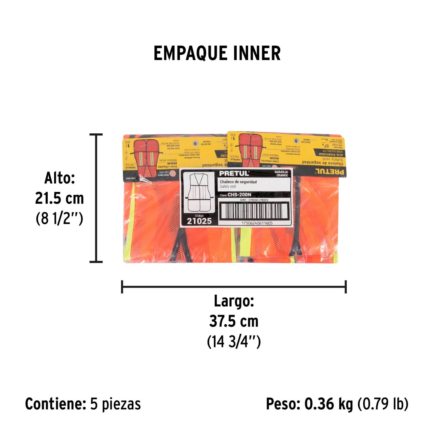 Chaleco de seguridad con cintas reflejantes, naranja, Pretul | CHS-200N | 21025