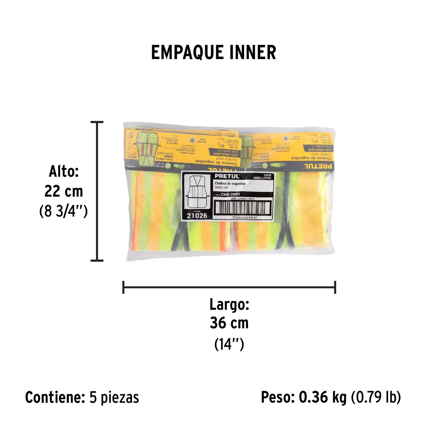 Chaleco de seguridad con cintas reflejantes, verde, Pretul | CHS-200V | 21026