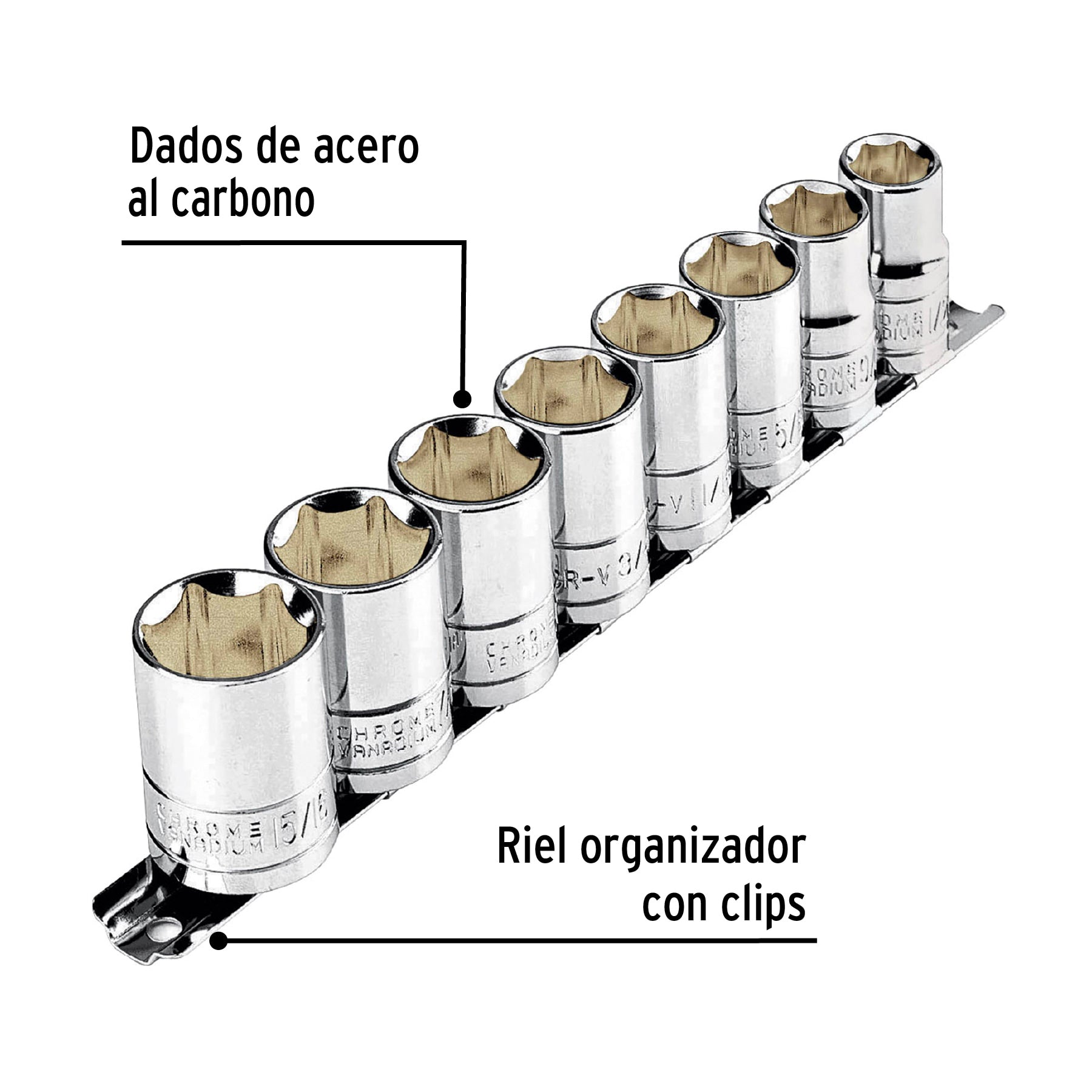 Juego de 8 dados cuadro 1/2' std, Pretul | JD-1/2X9SAE-P | 21170