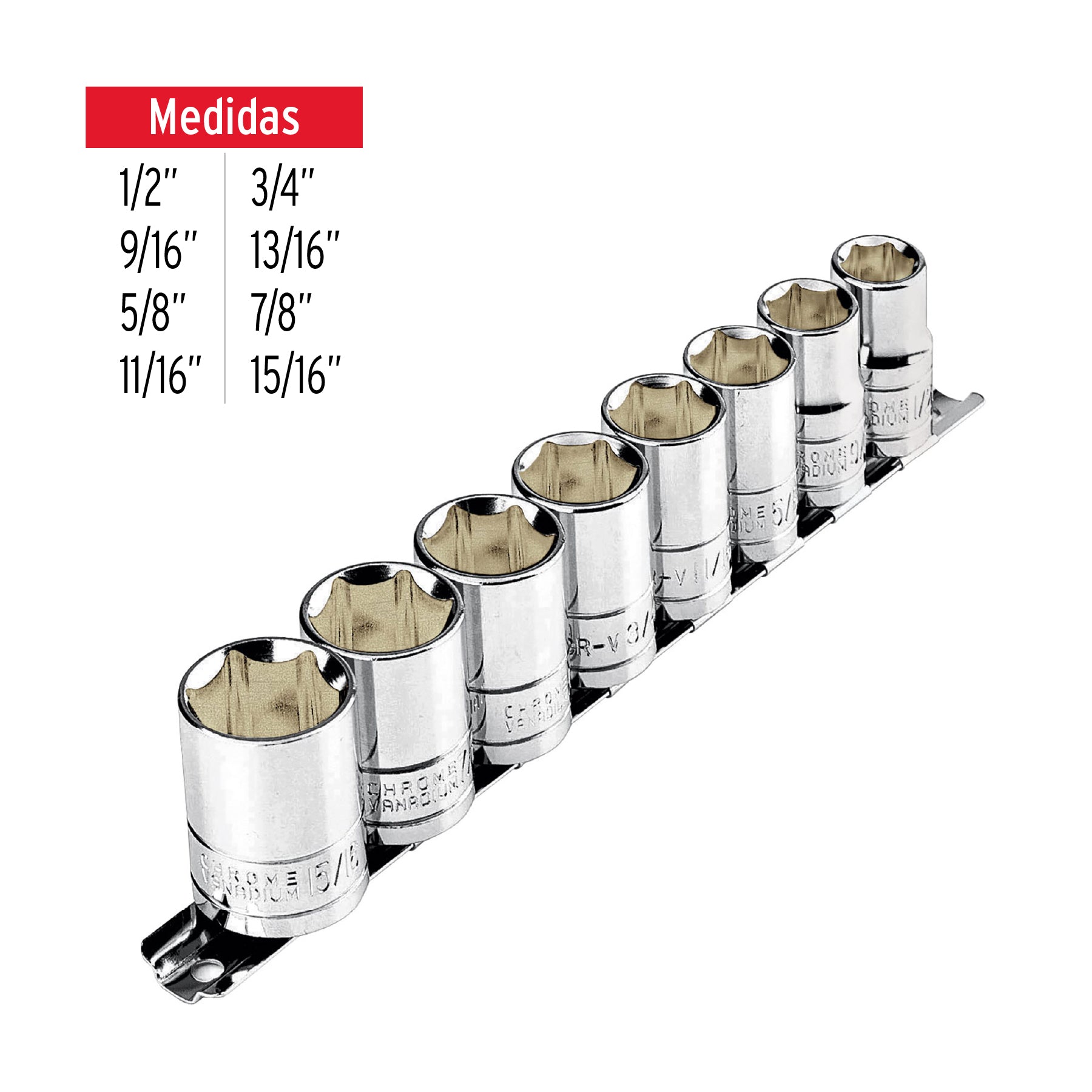 Juego de 8 dados cuadro 1/2' std, Pretul | JD-1/2X9SAE-P | 21170