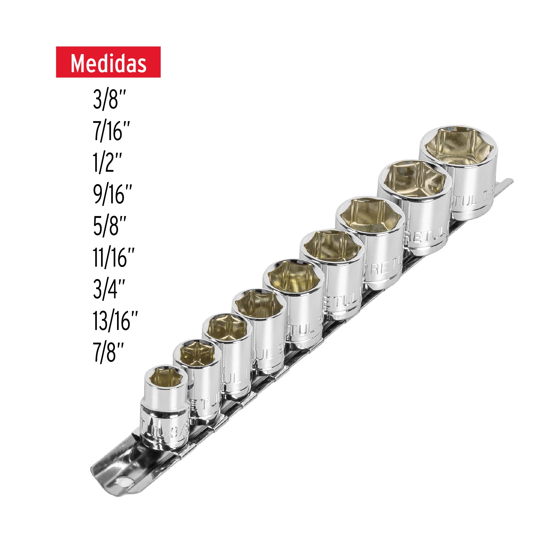 Juego de 9 dados cuadro 3/8' std, Pretul | JD-3/8X10SAE-P | 21185