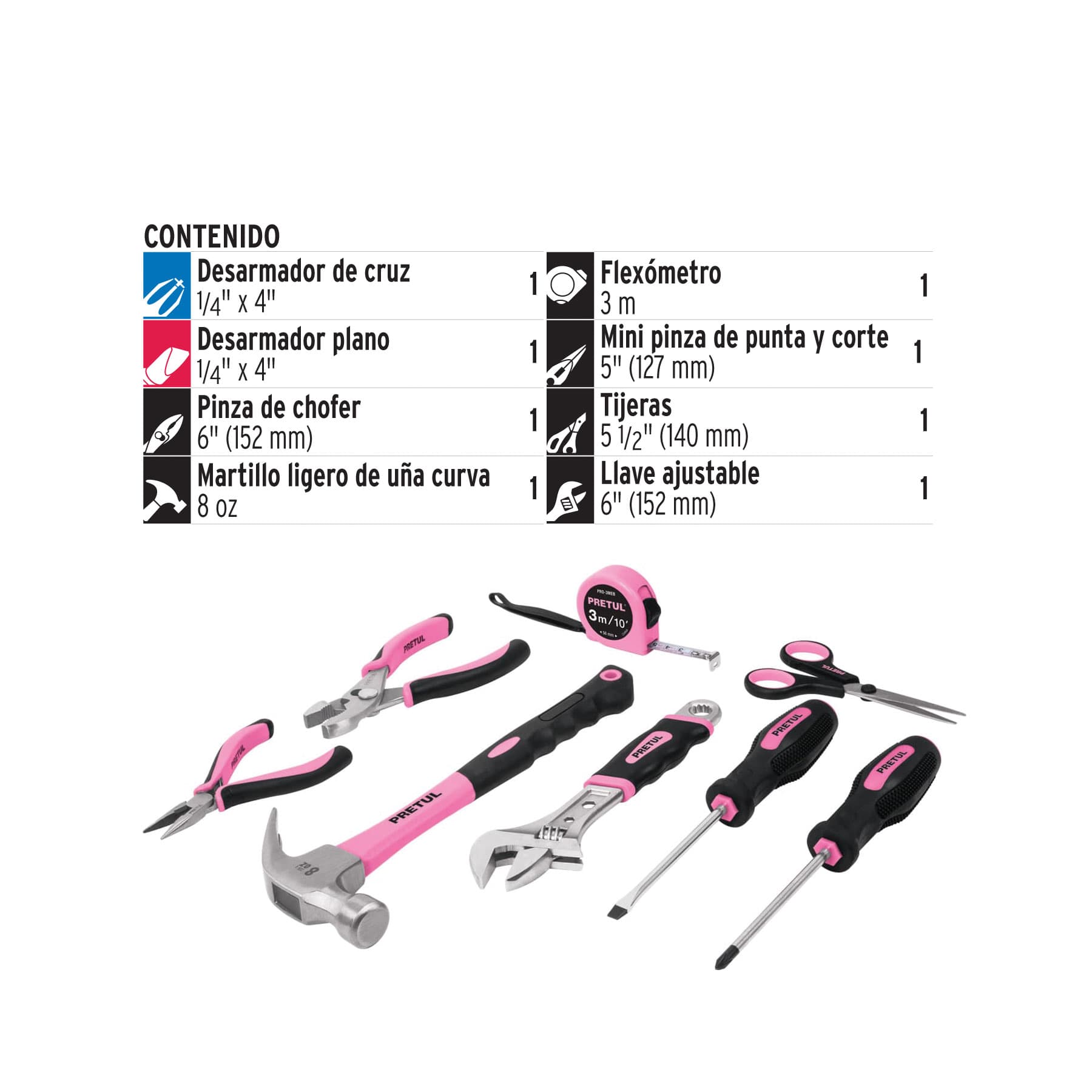 Juego de 8 herramientas caseras para dama, Pretul | SET-MA8 | 21251