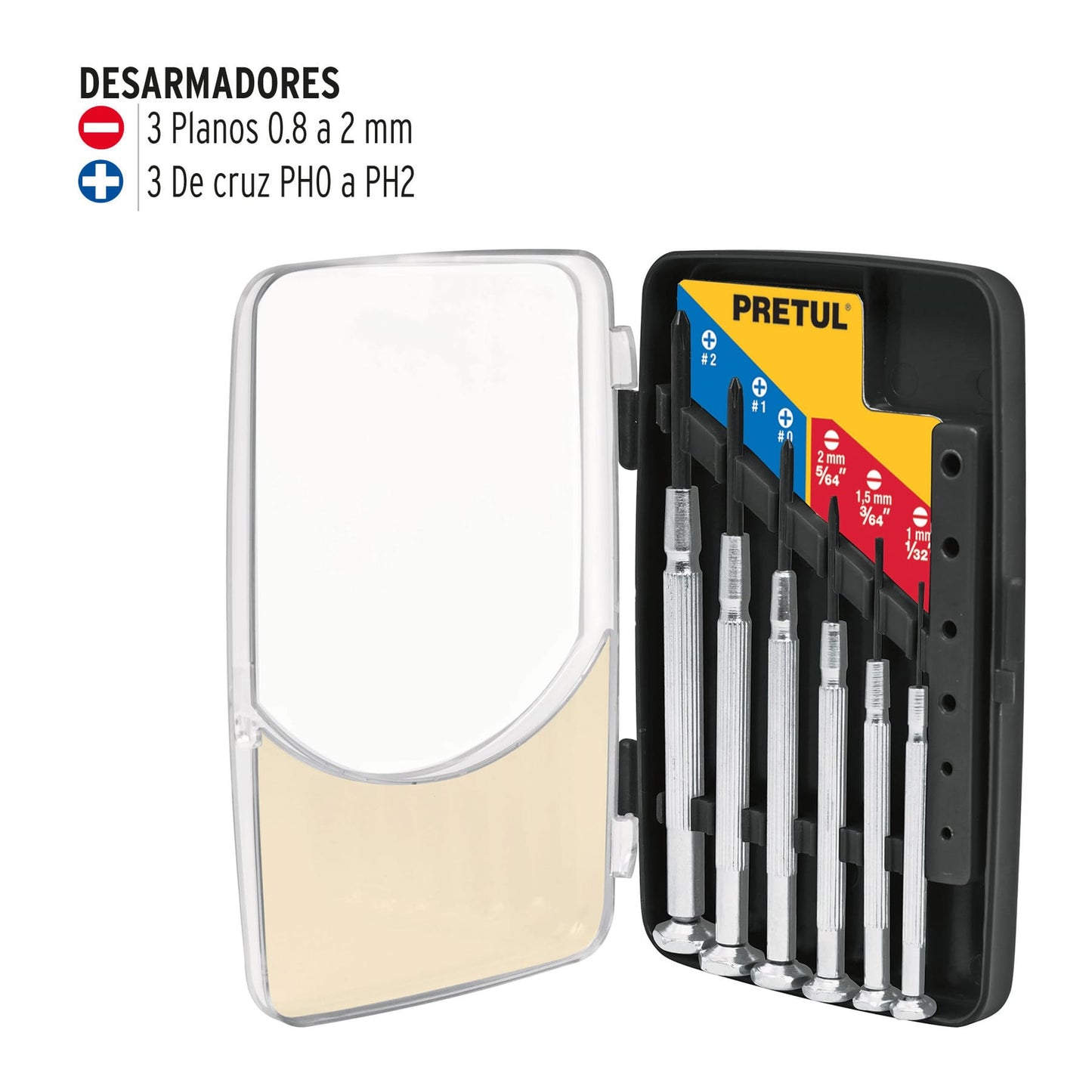 Juego con 6 desarmadores de precisión mango metálico, Pretul | J-DEJ-6P | 21382