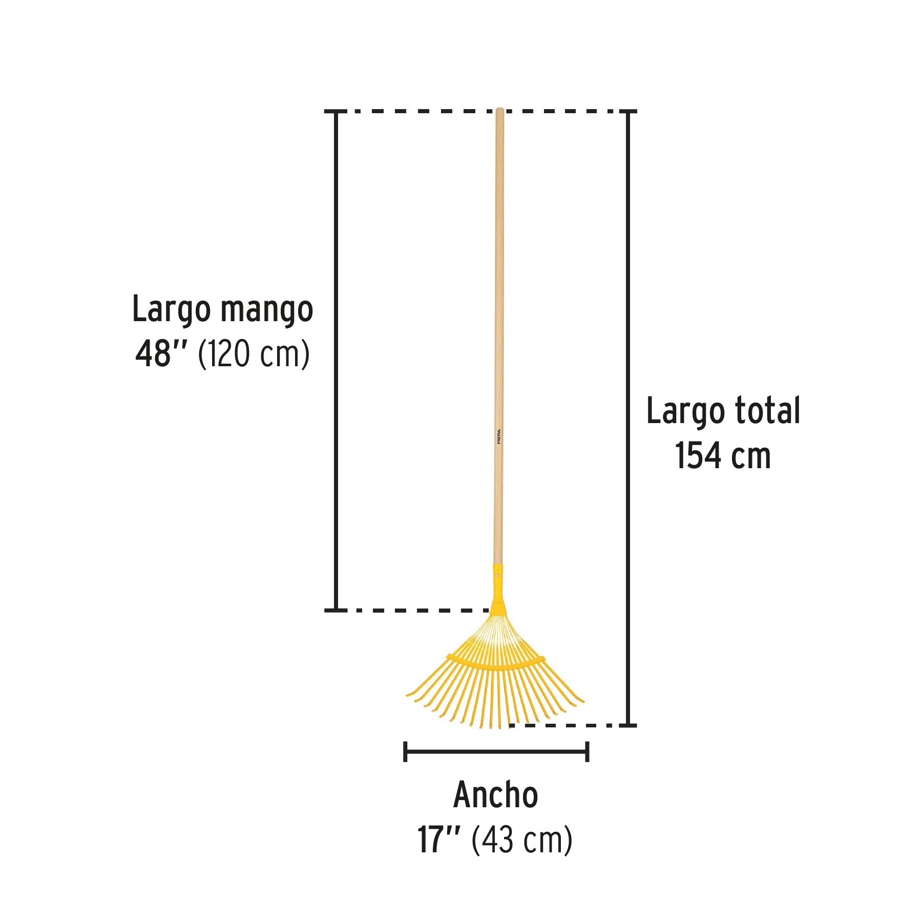Escoba metálica para jardín, curva, 20 dientes, mango 48' | EM-20P | 21431