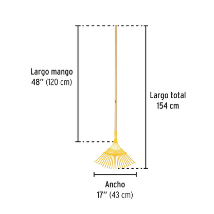 Escoba metálica para jardín, curva, 20 dientes, mango 48' | EM-20P | 21431