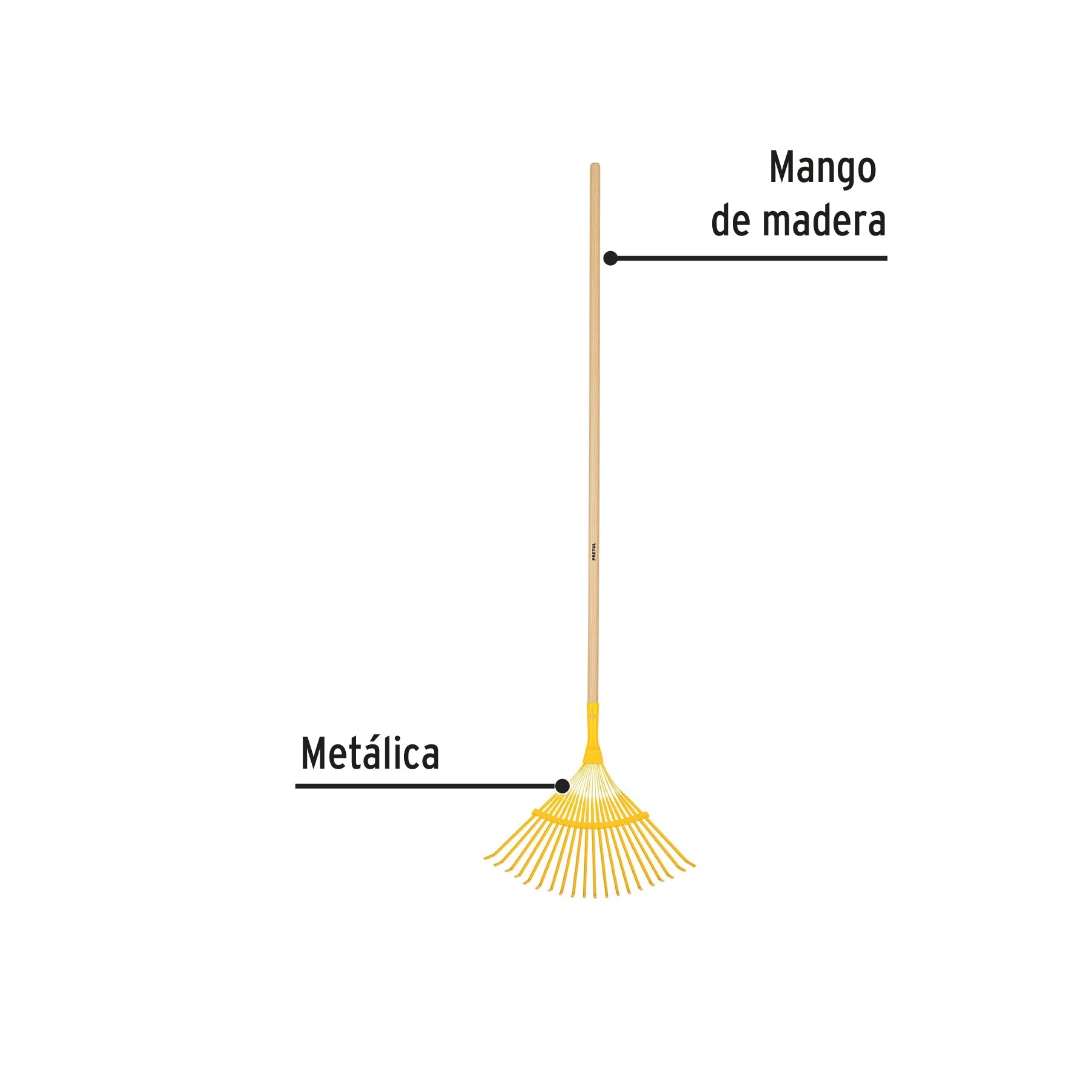 Escoba metálica para jardín, curva, 20 dientes, mango 48' | EM-20P | 21431