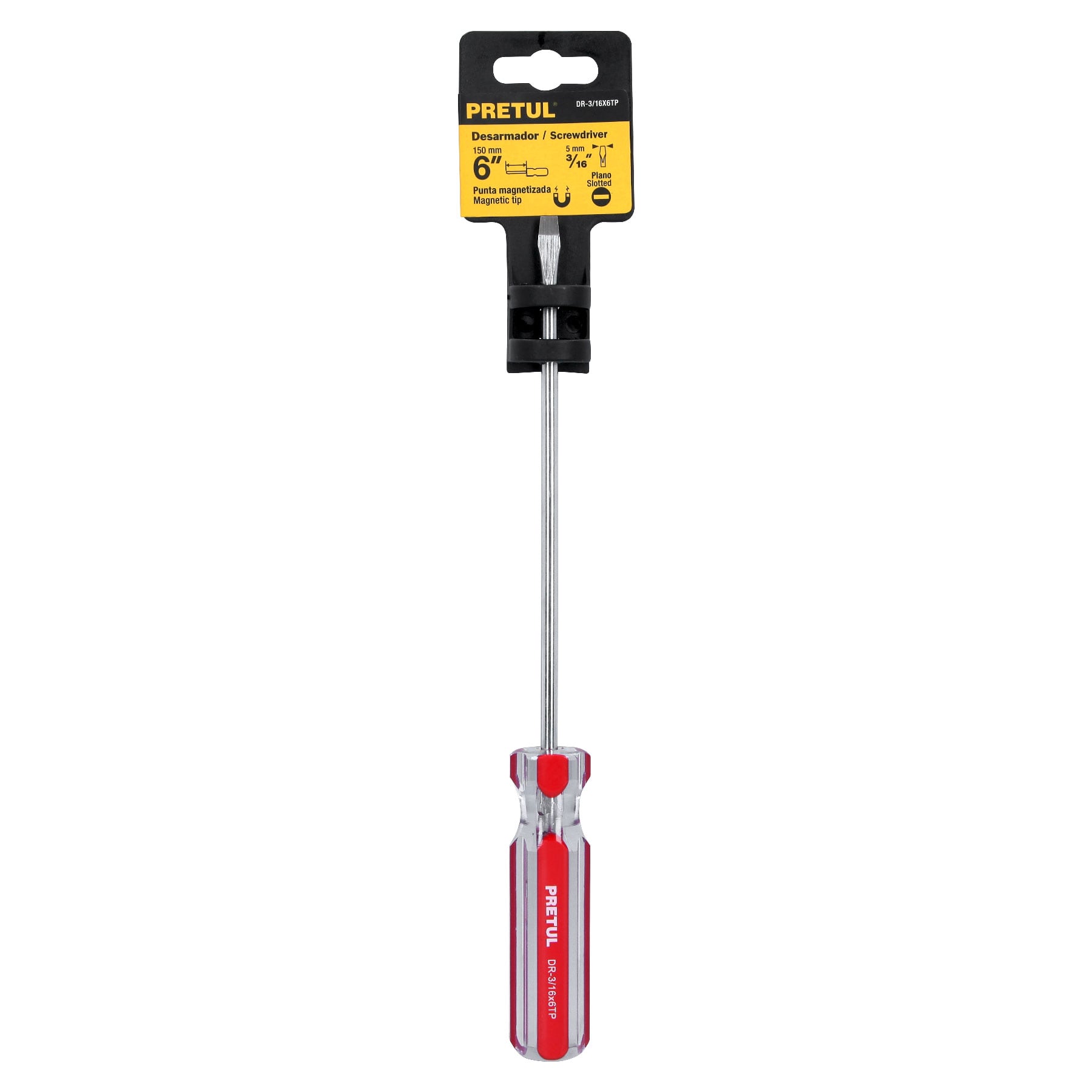 Desarmador plano 3/16 x 6' mango de PVC, Pretul | DR-3/16X6TP | 21457