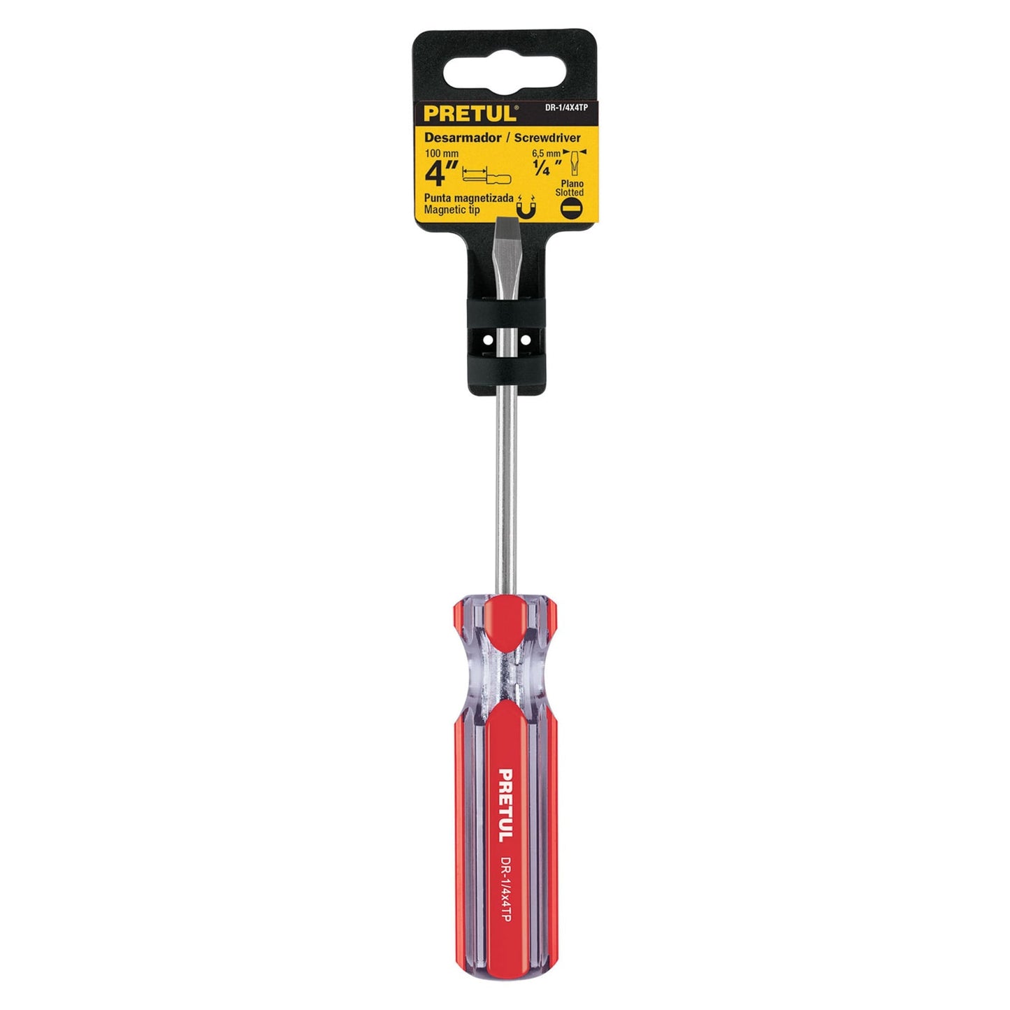 Desarmador plano 1/4 x 4' mango de PVC, Pretul | DR-1/4X4TP | 21459