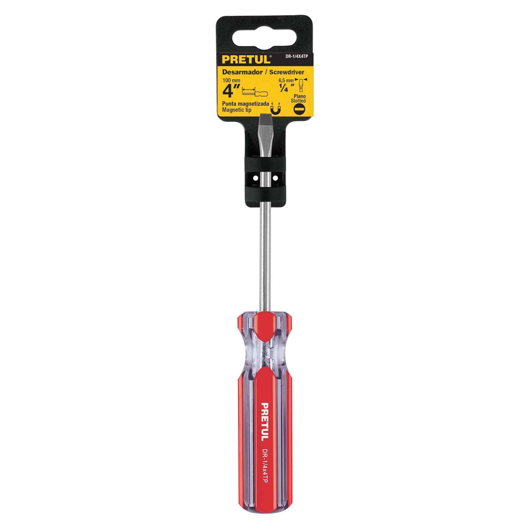 Desarmador plano 1/4 x 4' mango de PVC, Pretul | DR-1/4X4TP | 21459