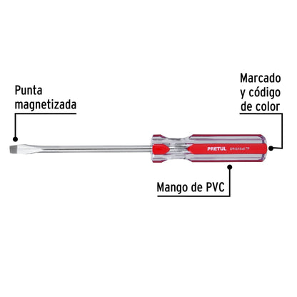 Desarmador plano 5/16 x 6' mango de PVC, Pretul | DR-5/16X6TP | 21463