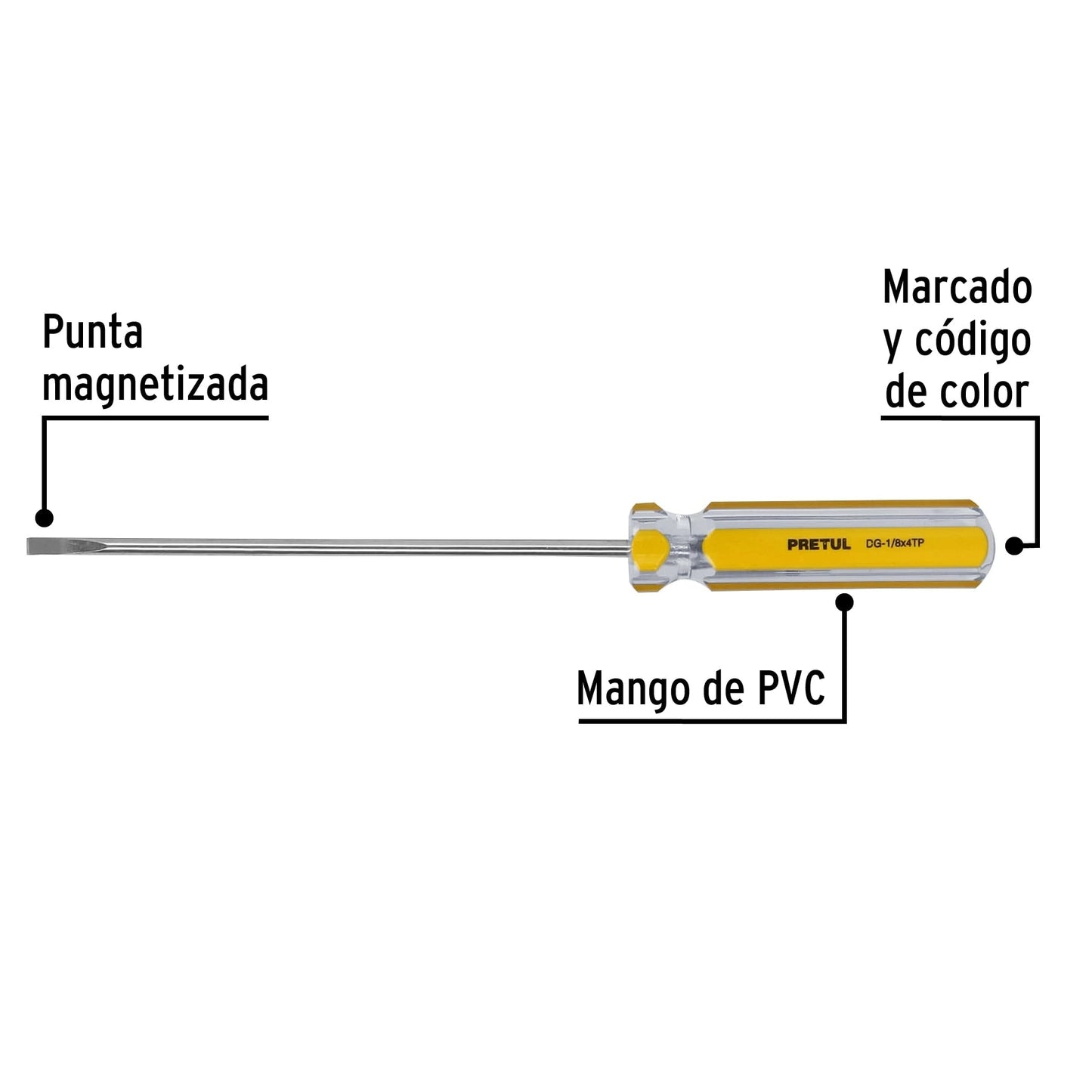 Desarmador cabinet 1/8 x 4' mango de PVC, Pretul | DG-1/8X4TP | 21464