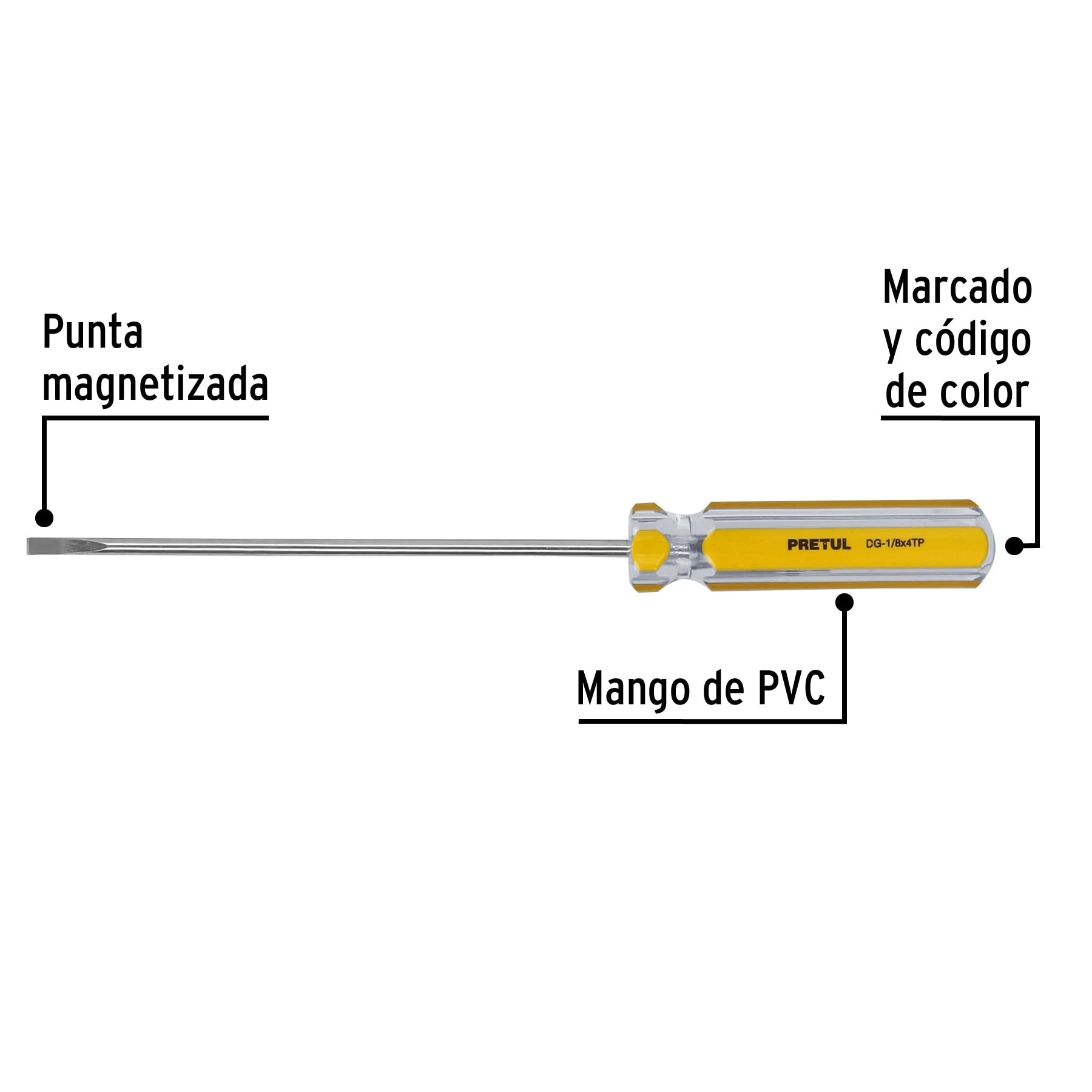 Desarmador cabinet 1/8 x 4' mango de PVC, Pretul | DG-1/8X4TP | 21464