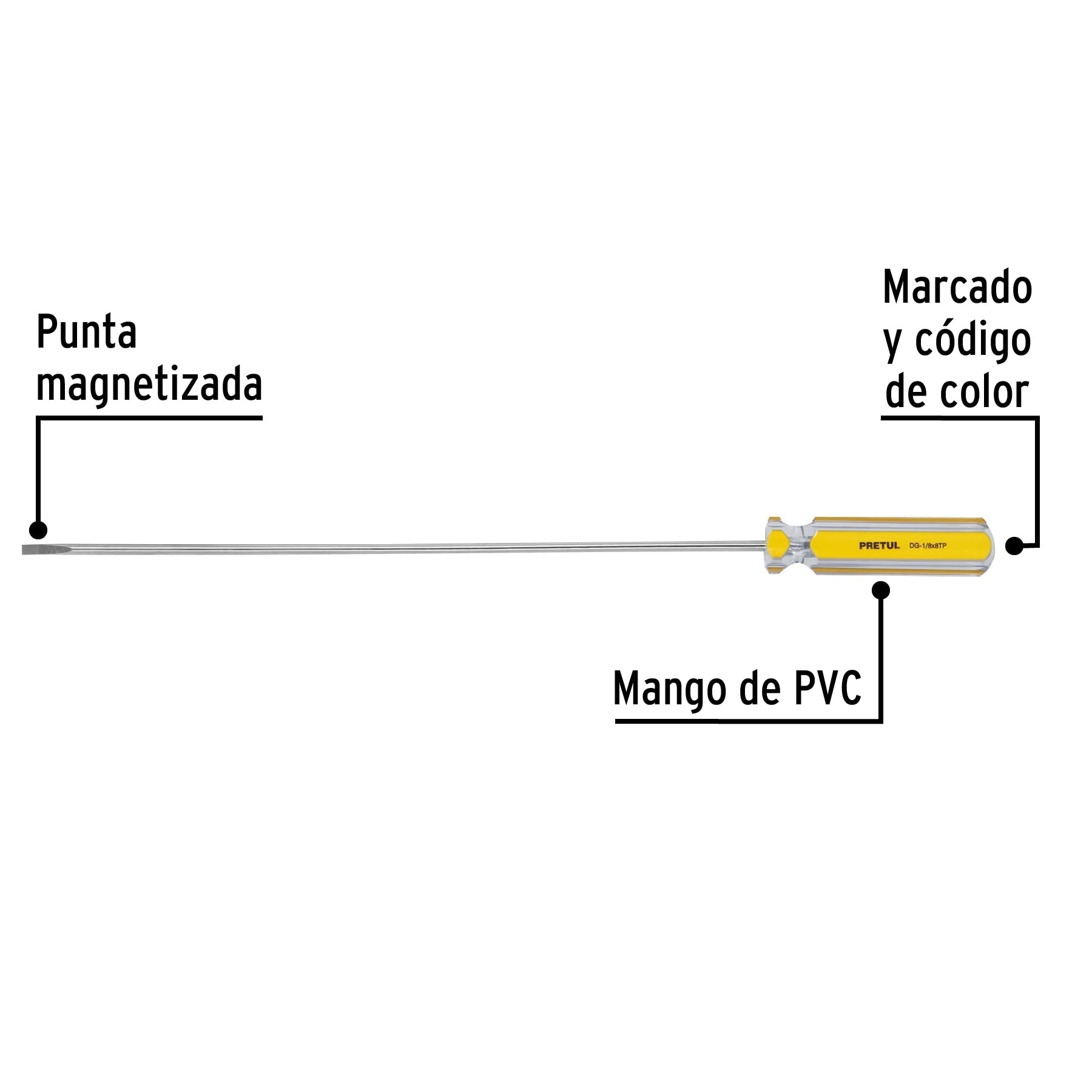 Desarmador cabinet 1/8 x 8' mango de PVC, Pretul | DG-1/8X8TP | 21466