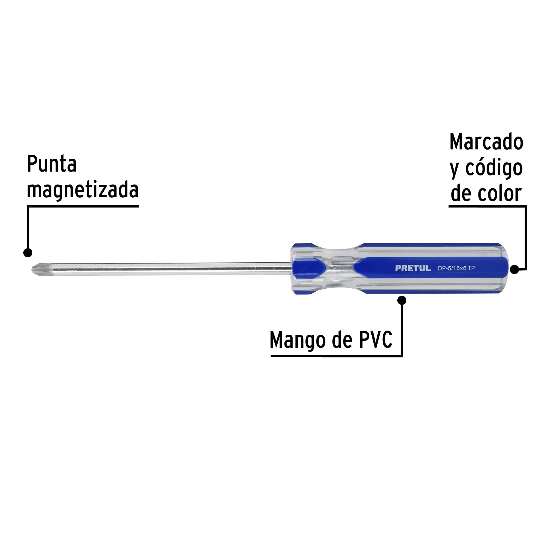Desarmador de cruz 5/16 x 6' mango de PVC, Pretul | DP-5/16X6TP | 21470
