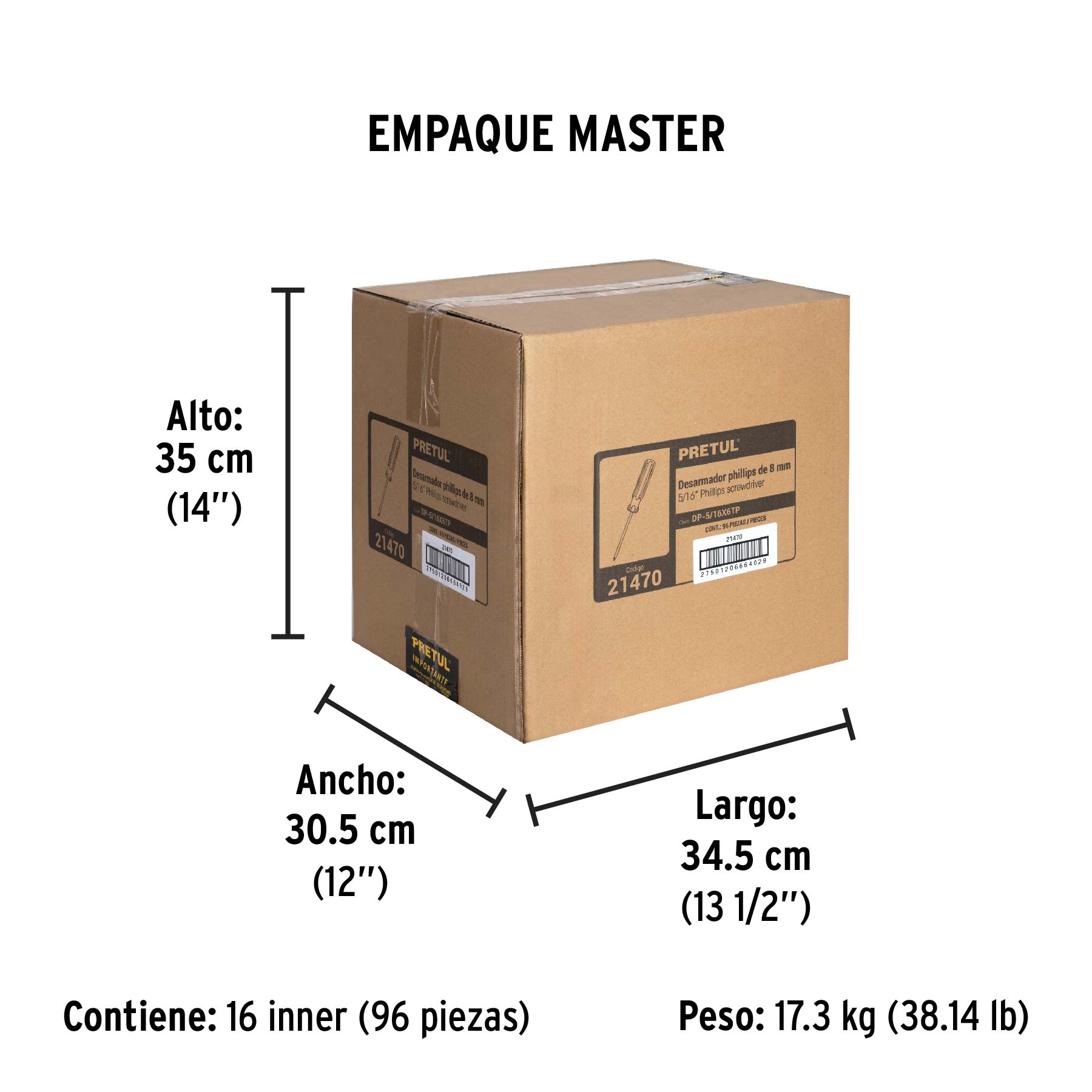 Desarmador de cruz 5/16 x 6' mango de PVC, Pretul | DP-5/16X6TP | 21470