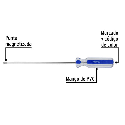Desarmador de cruz 1/4 x 8' mango de PVC, Pretul | DP-1/4X8TP | 21475