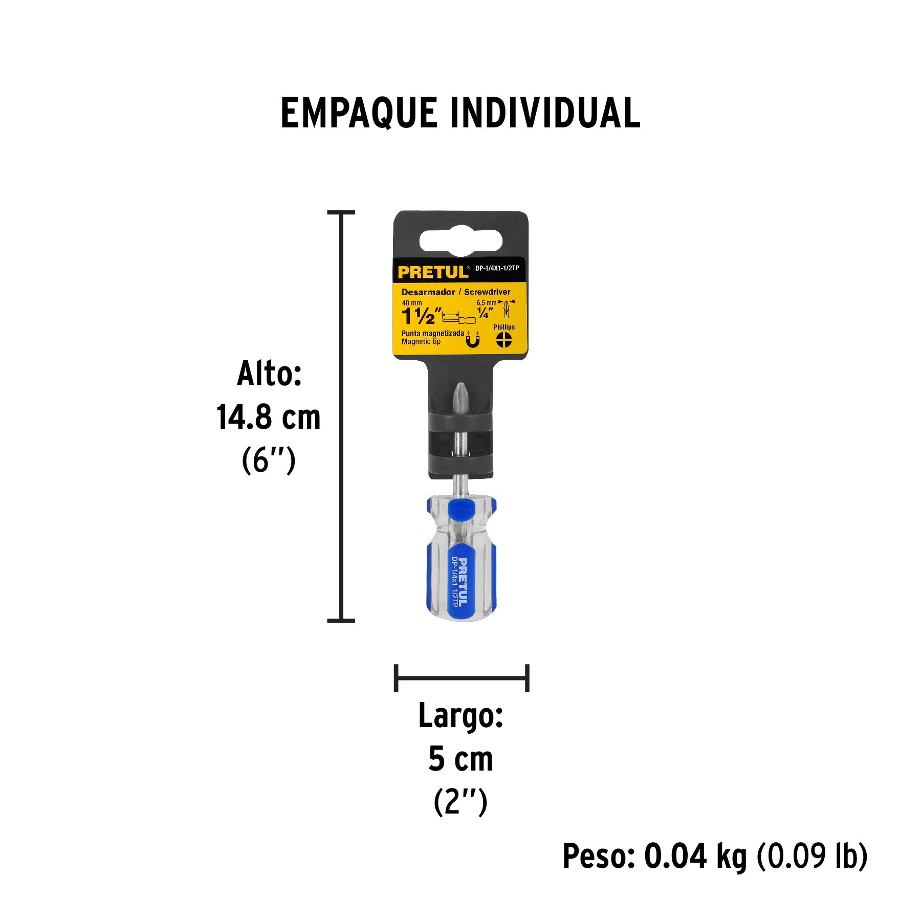 Desarmador de cruz 1/4 x 1-1/2' mango de PVC, Pretul | DP-1/4X1-1/2TP | 21476