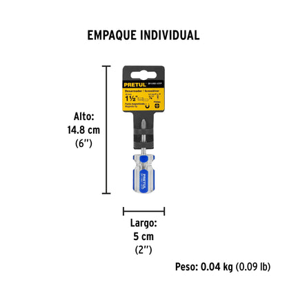 Desarmador de cruz 1/4 x 1-1/2' mango de PVC, Pretul | DP-1/4X1-1/2TP | 21476