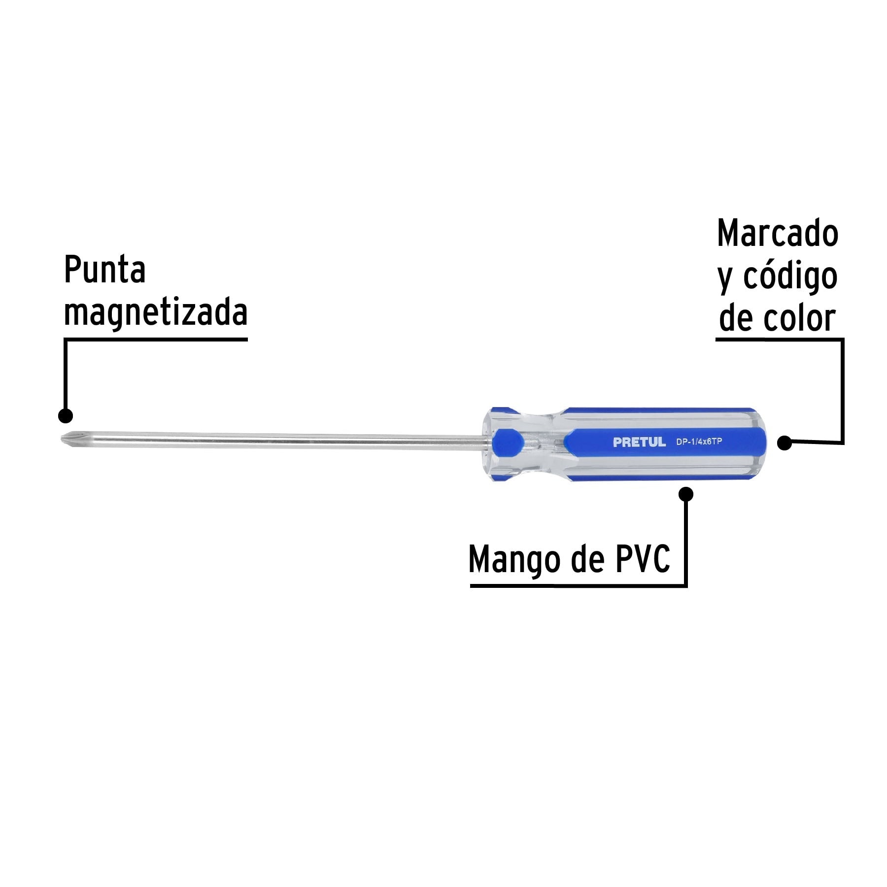Desarmador de cruz 1/4 x 6' mango de PVC, Pretul | DP-1/4X6TP | 21477
