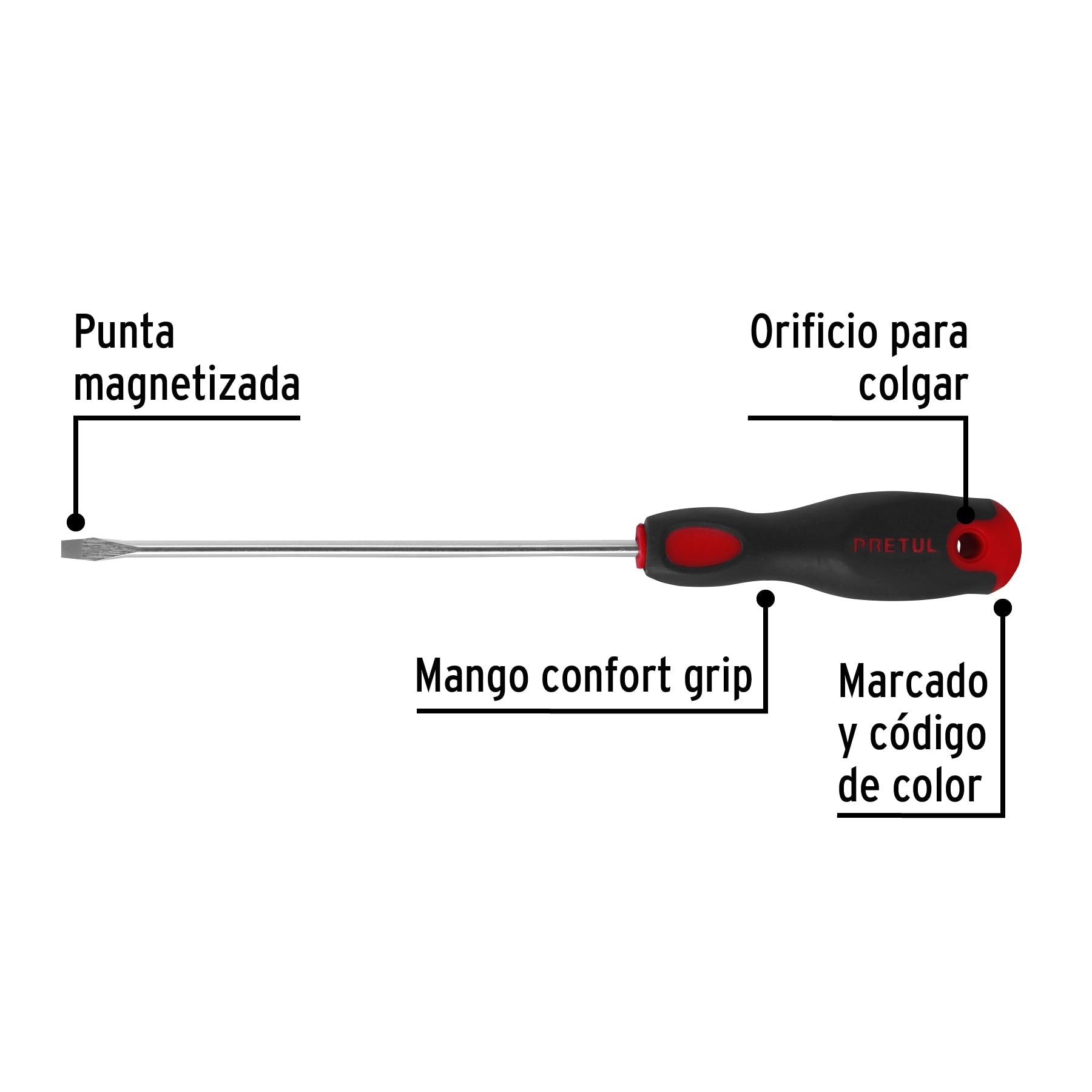 Desarmador plano 3/16 x 6' mango Comfort Grip, Pretul | DR-3/16X6BP | 21479