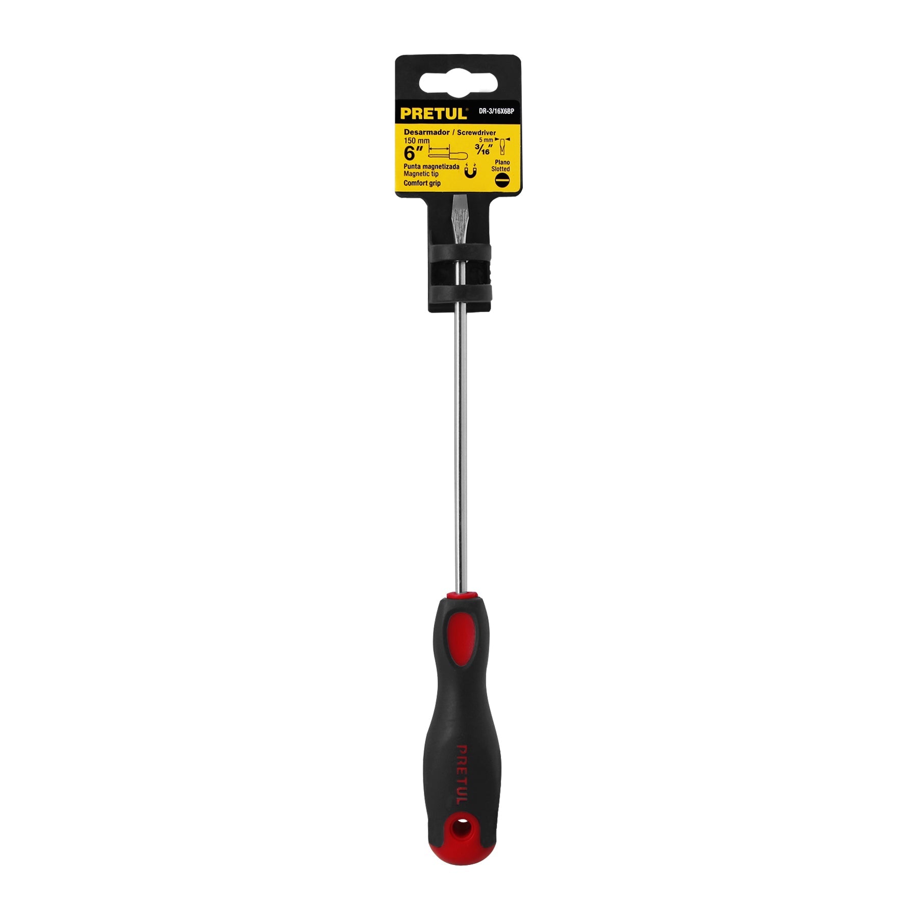 Desarmador plano 3/16 x 6' mango Comfort Grip, Pretul | DR-3/16X6BP | 21479