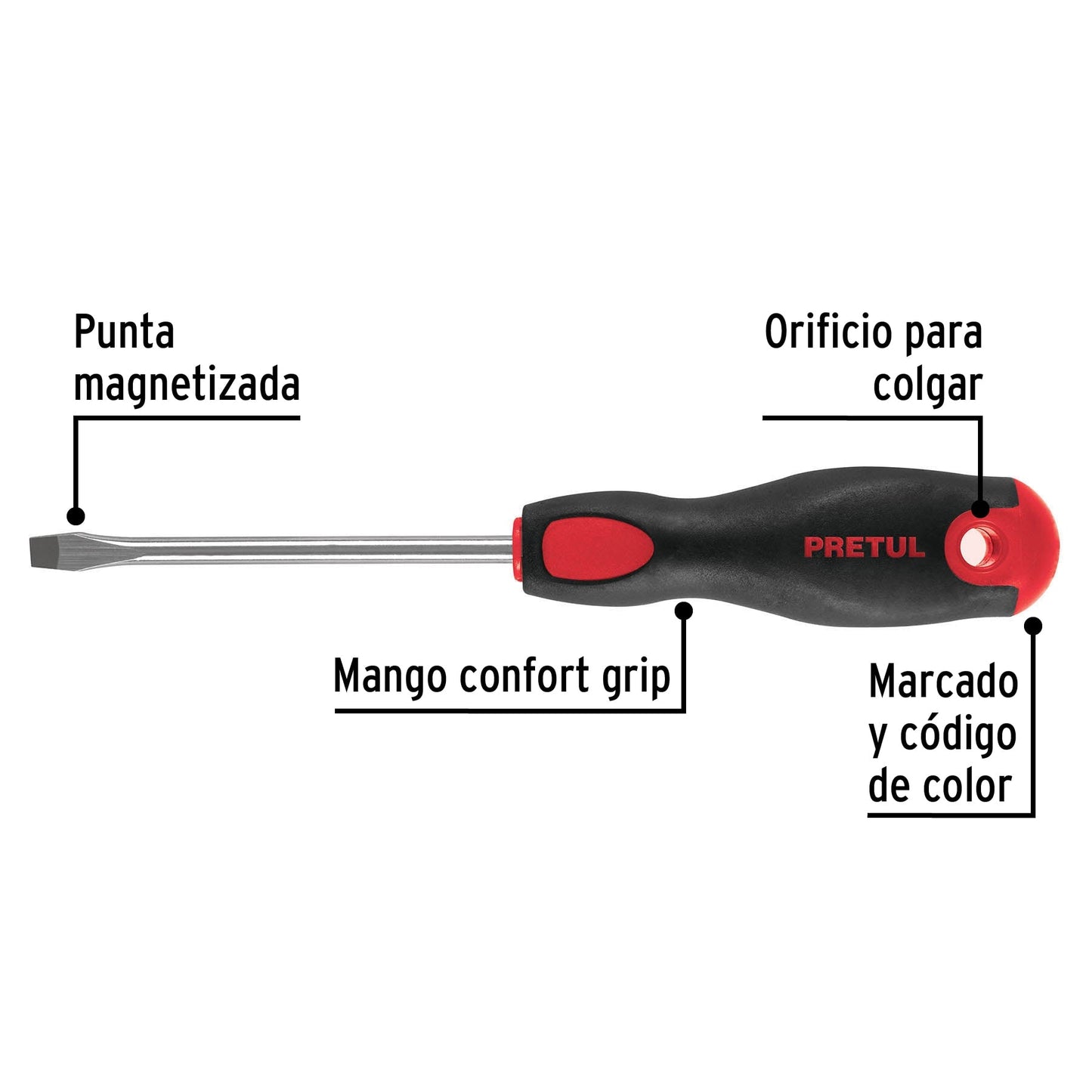 Desarmador plano 1/4' x 4'mango Comfort Grip, Pretul | DR-1/4X4BP | 21481