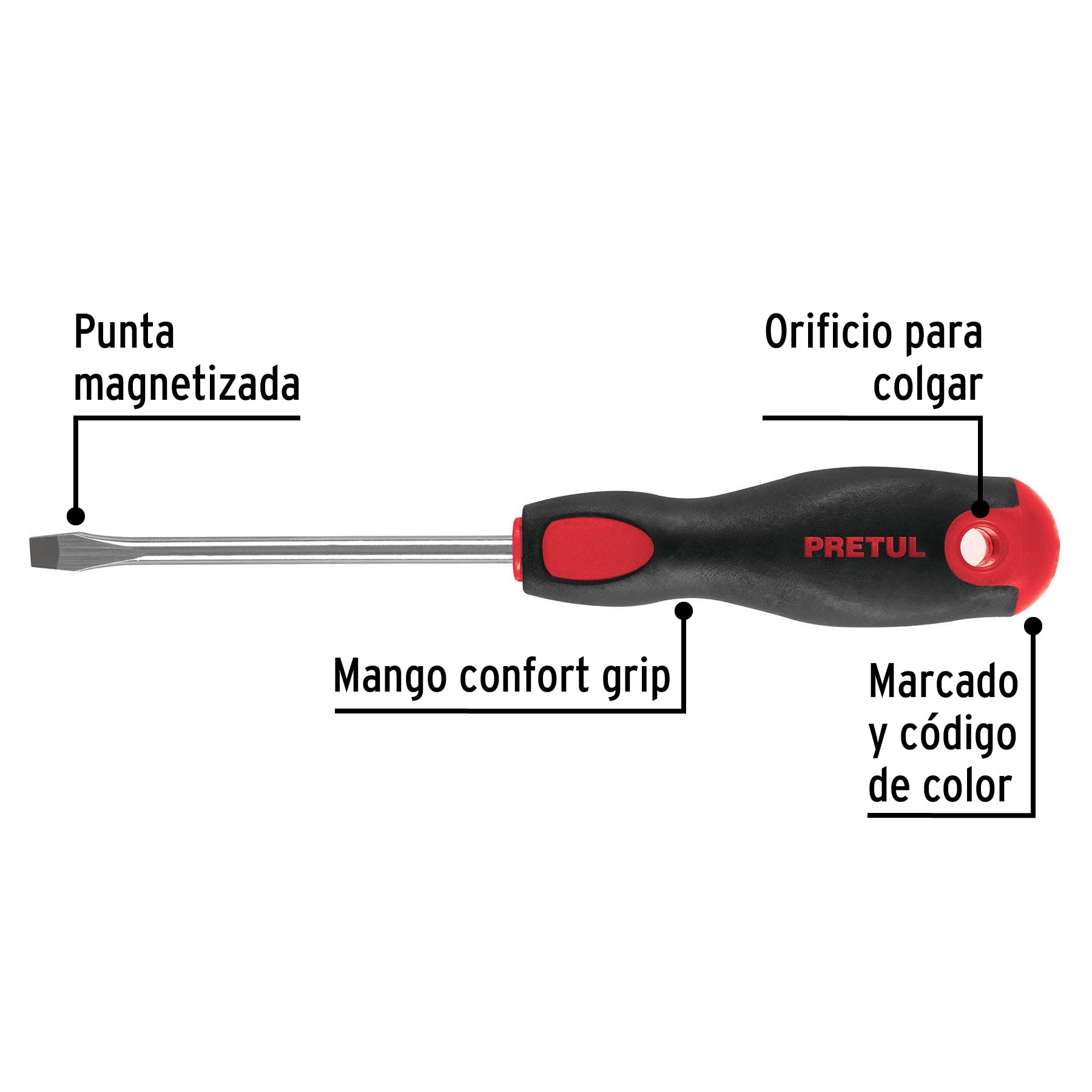 Desarmador plano 1/4' x 4'mango Comfort Grip, Pretul | DR-1/4X4BP | 21481