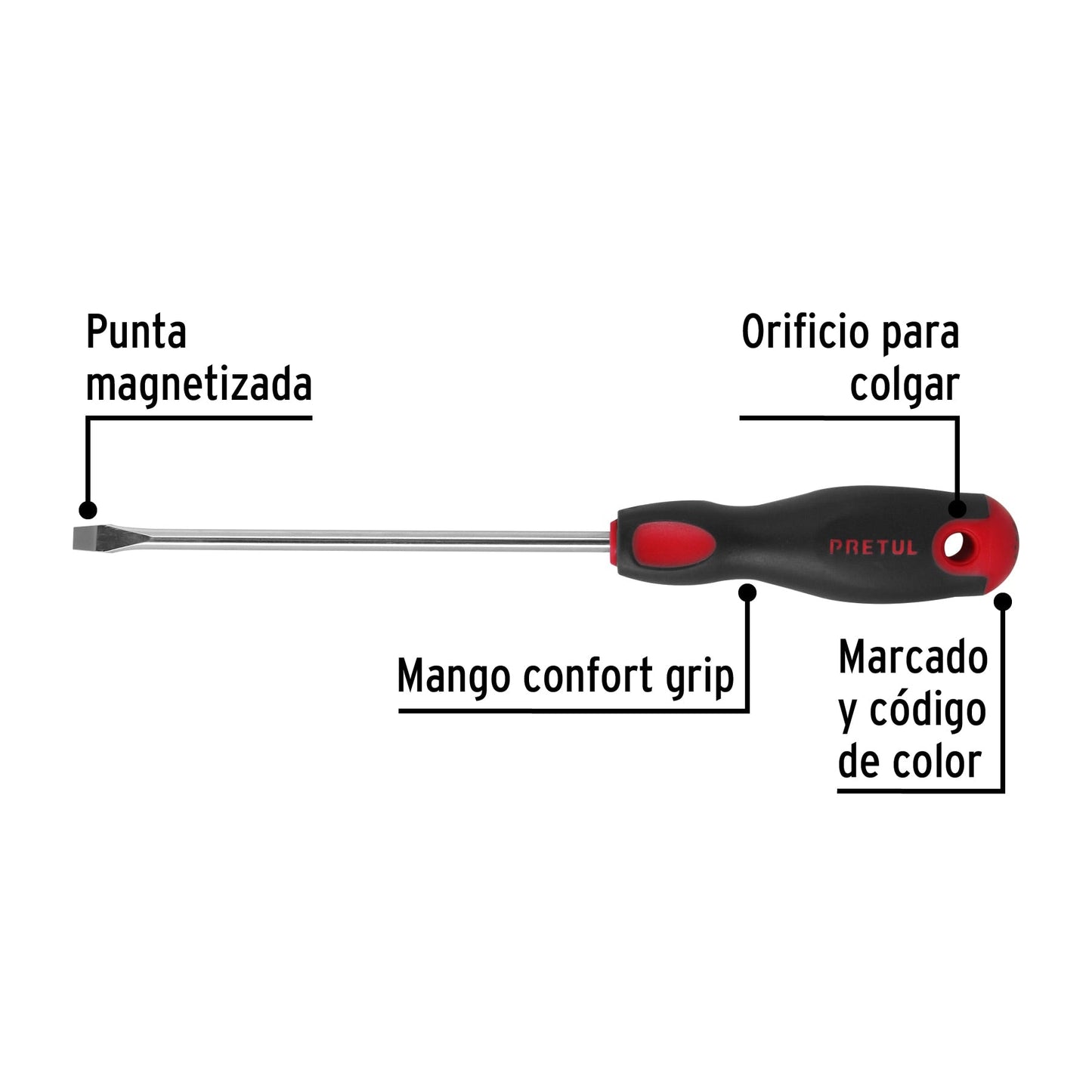 Desarmador plano 1/4' x 6'mango Comfort Grip, Pretul | DR-1/4X6BP | 21484