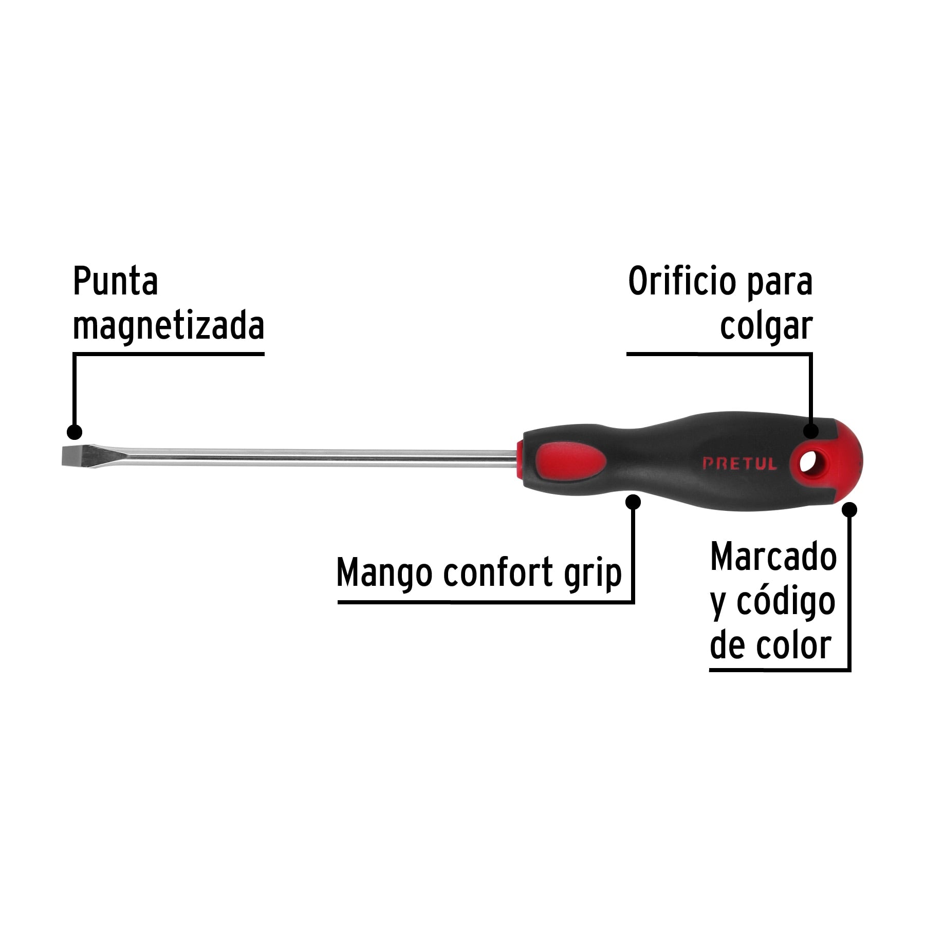 Desarmador plano 1/4' x 6'mango Comfort Grip, Pretul | DR-1/4X6BP | 21484