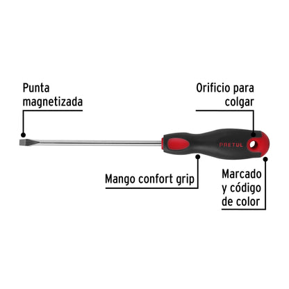 Desarmador plano 1/4' x 6'mango Comfort Grip, Pretul | DR-1/4X6BP | 21484