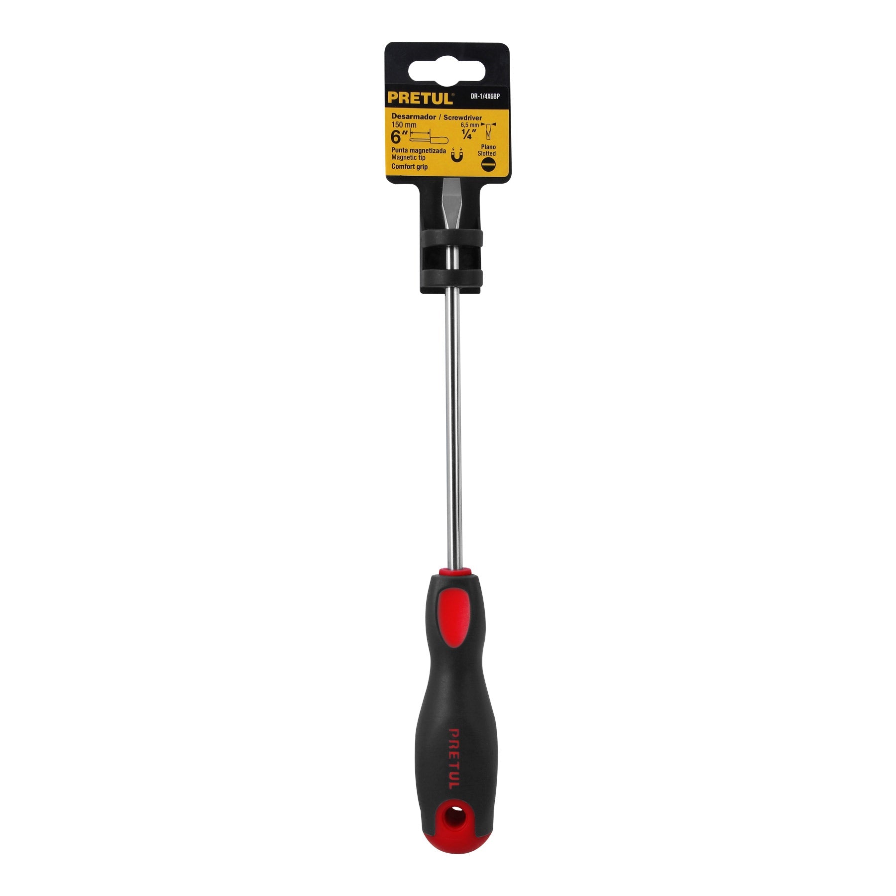 Desarmador plano 1/4' x 6'mango Comfort Grip, Pretul | DR-1/4X6BP | 21484