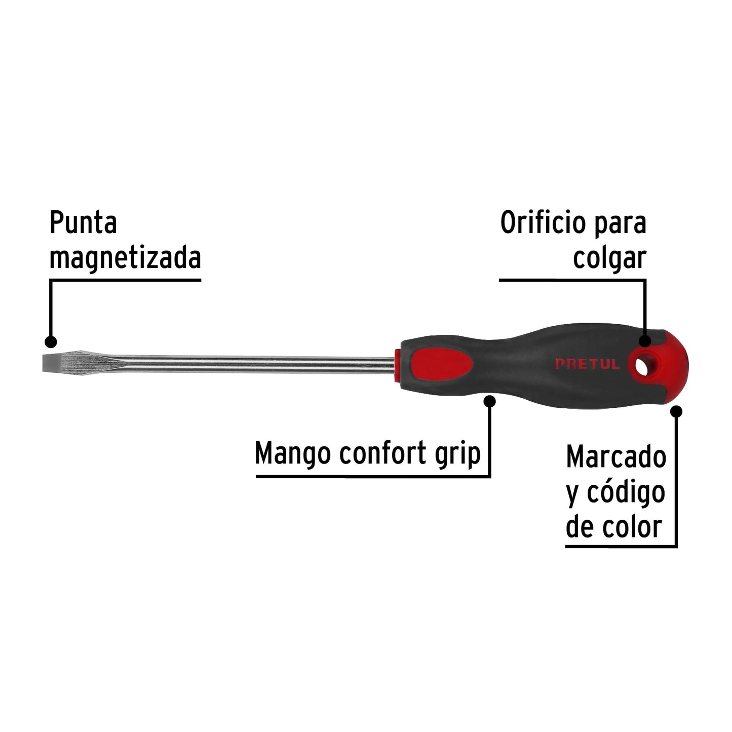Desarmador plano 5/16' x 6' mango Comfort Grip, Pretul | DR-5/16X6BP | 21485