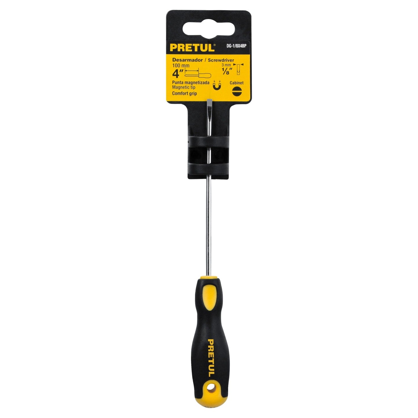 Desarmador cabinet 1/8 x 4' mango Comfort Grip, Pretul | DG-1/8X4BP | 21486