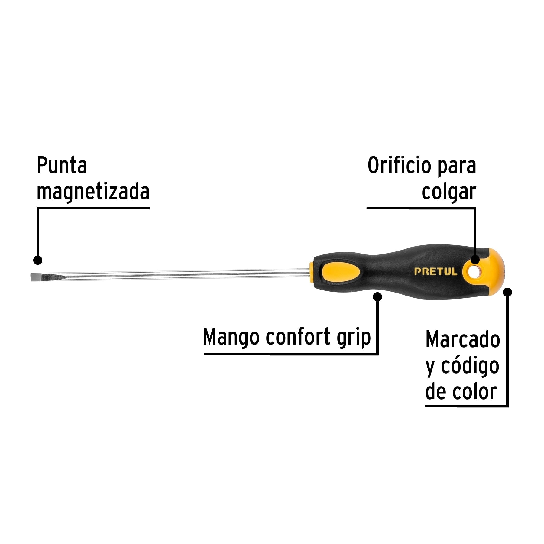 Desarmador cabinet 3/16 x 6' mango Comfort Grip, Pretul | DG-3/16X6BP | 21490