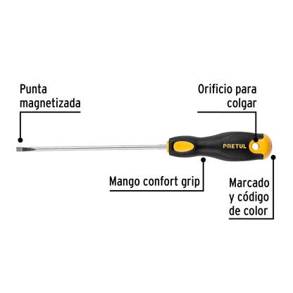 Desarmador cabinet 3/16 x 6' mango Comfort Grip, Pretul | DG-3/16X6BP | 21490