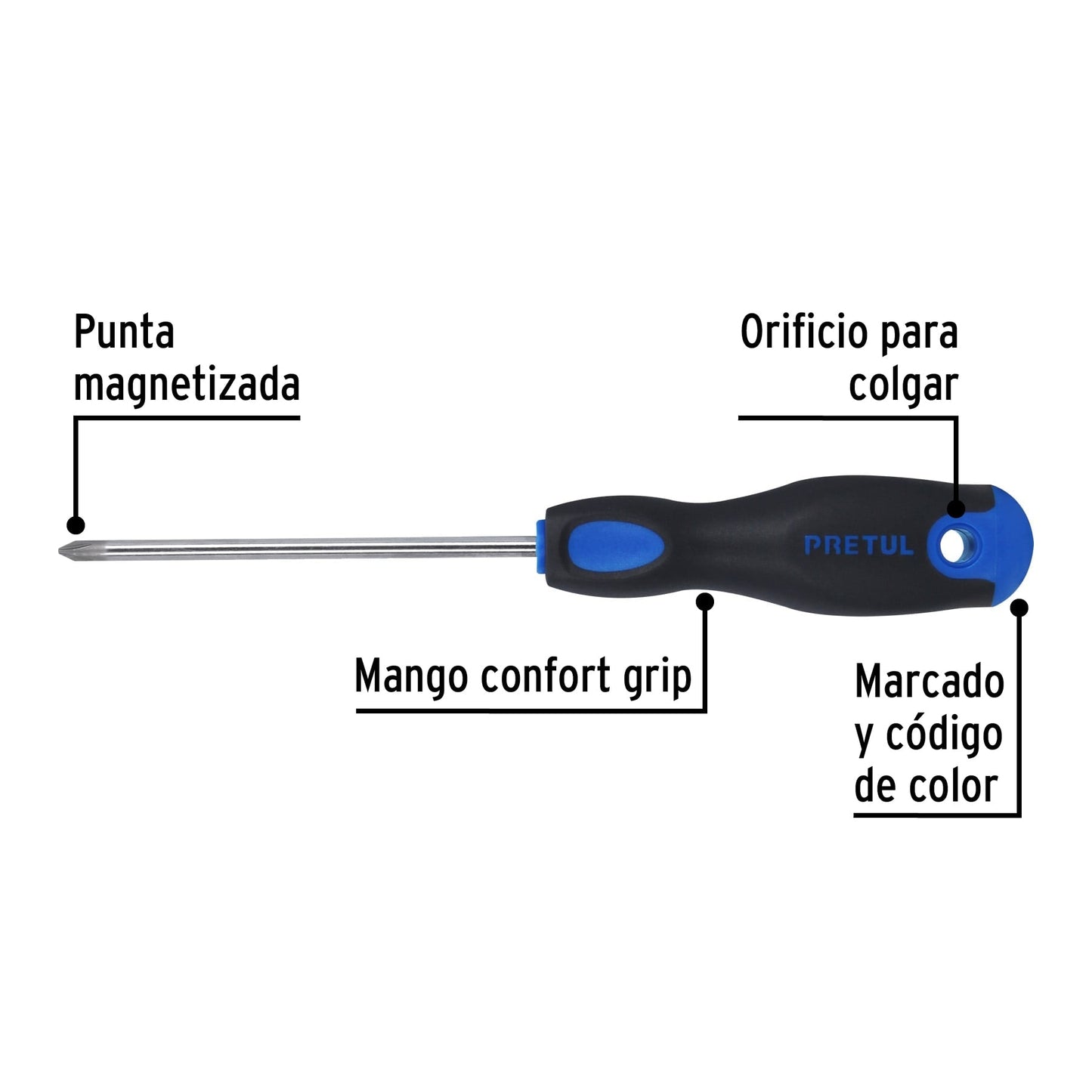 Desarmador de cruz 3/16' x 4' mango Comfort Grip, Pretul | DP-3/16X4BP | 21495