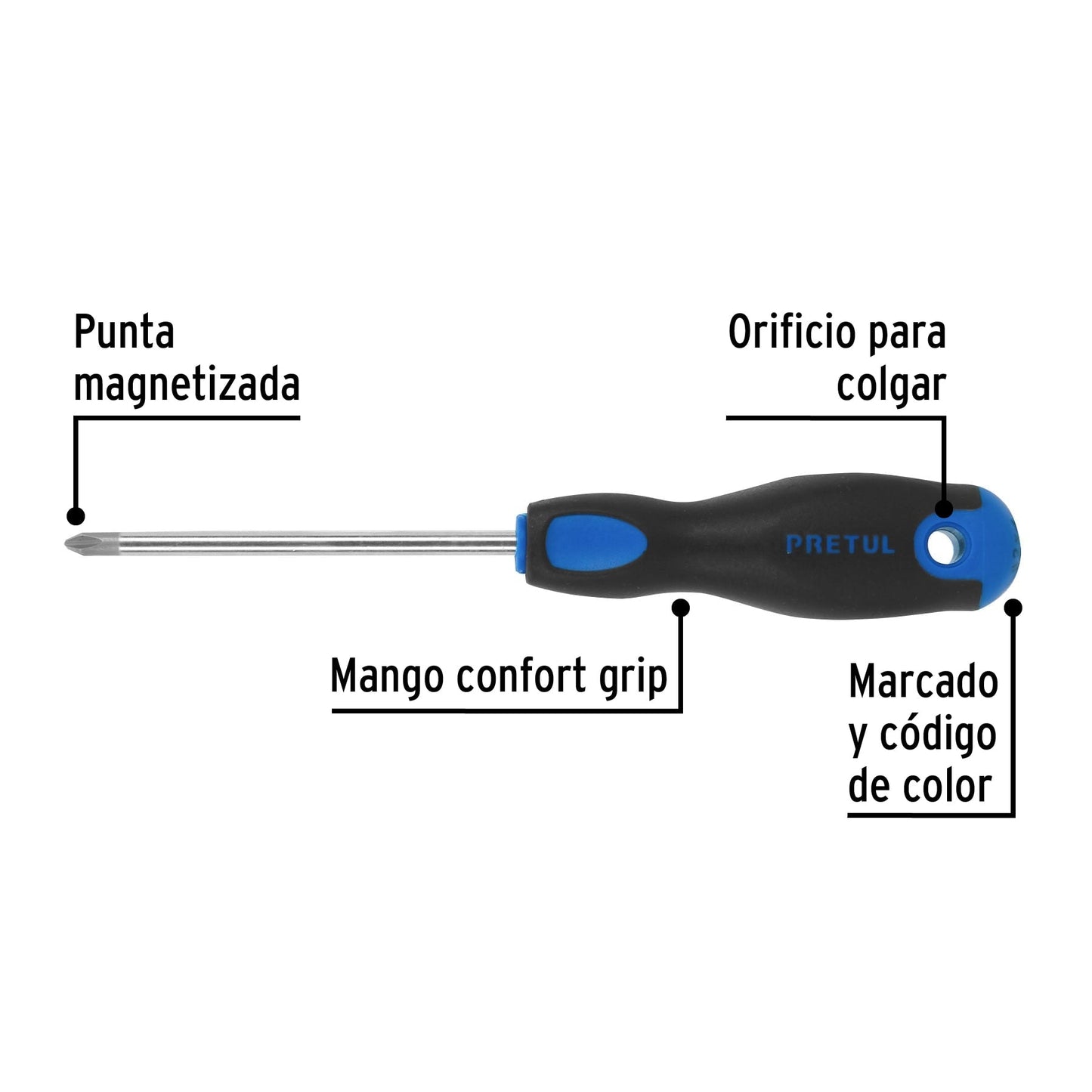 Desarmador de cruz 1/4' x 4' mango Comfort Grip, Pretul | DP-1/4X4BP | 21496