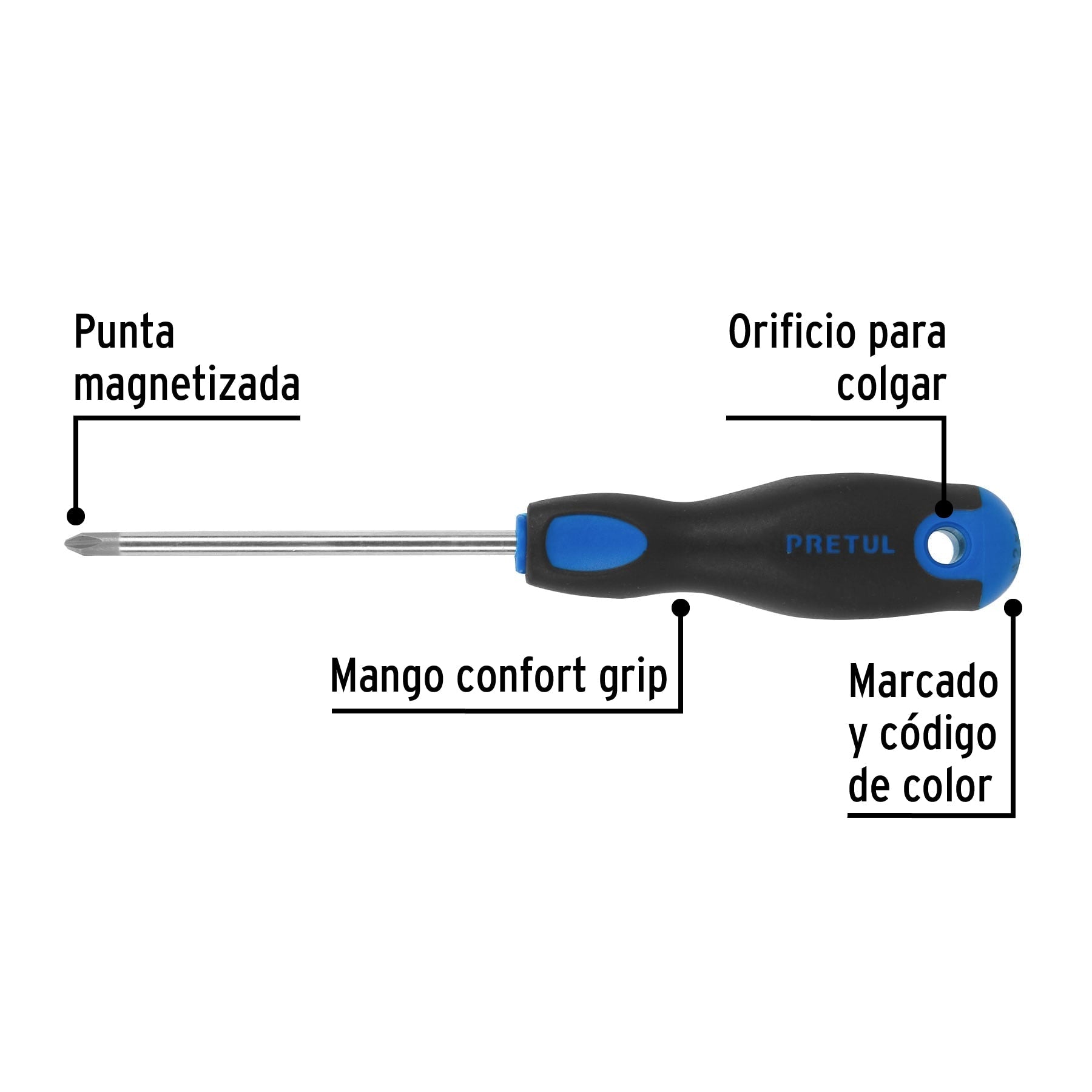 Desarmador de cruz 1/4' x 4' mango Comfort Grip, Pretul | DP-1/4X4BP | 21496