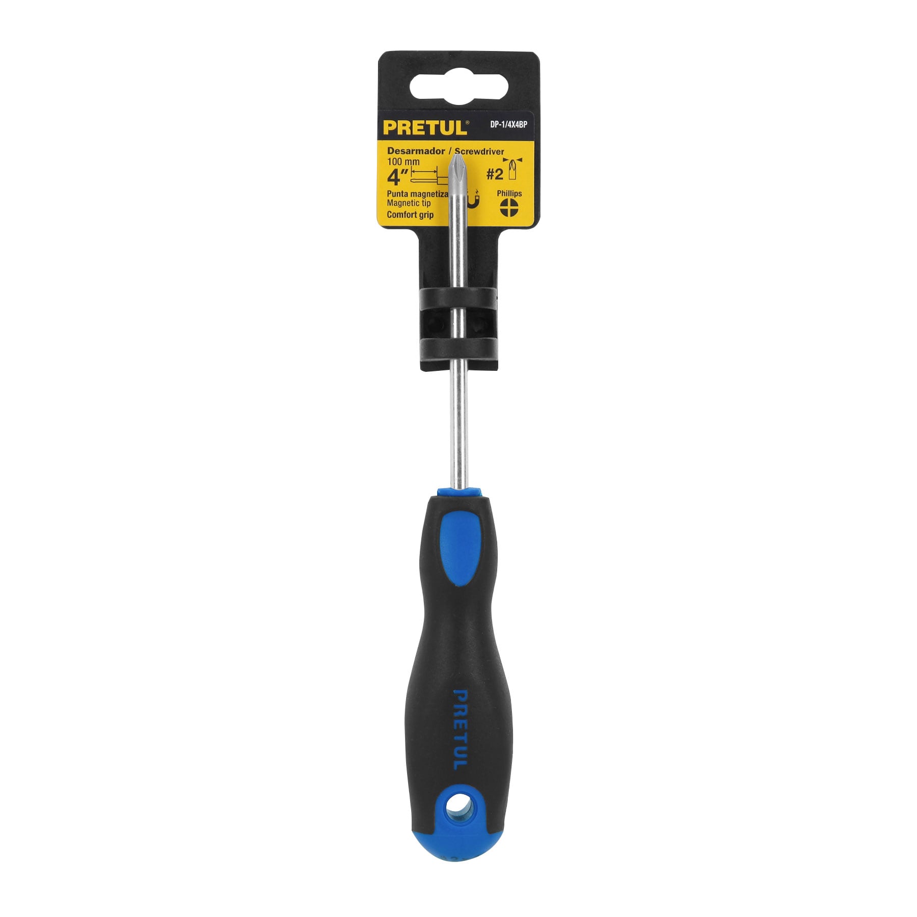 Desarmador de cruz 1/4' x 4' mango Comfort Grip, Pretul | DP-1/4X4BP | 21496