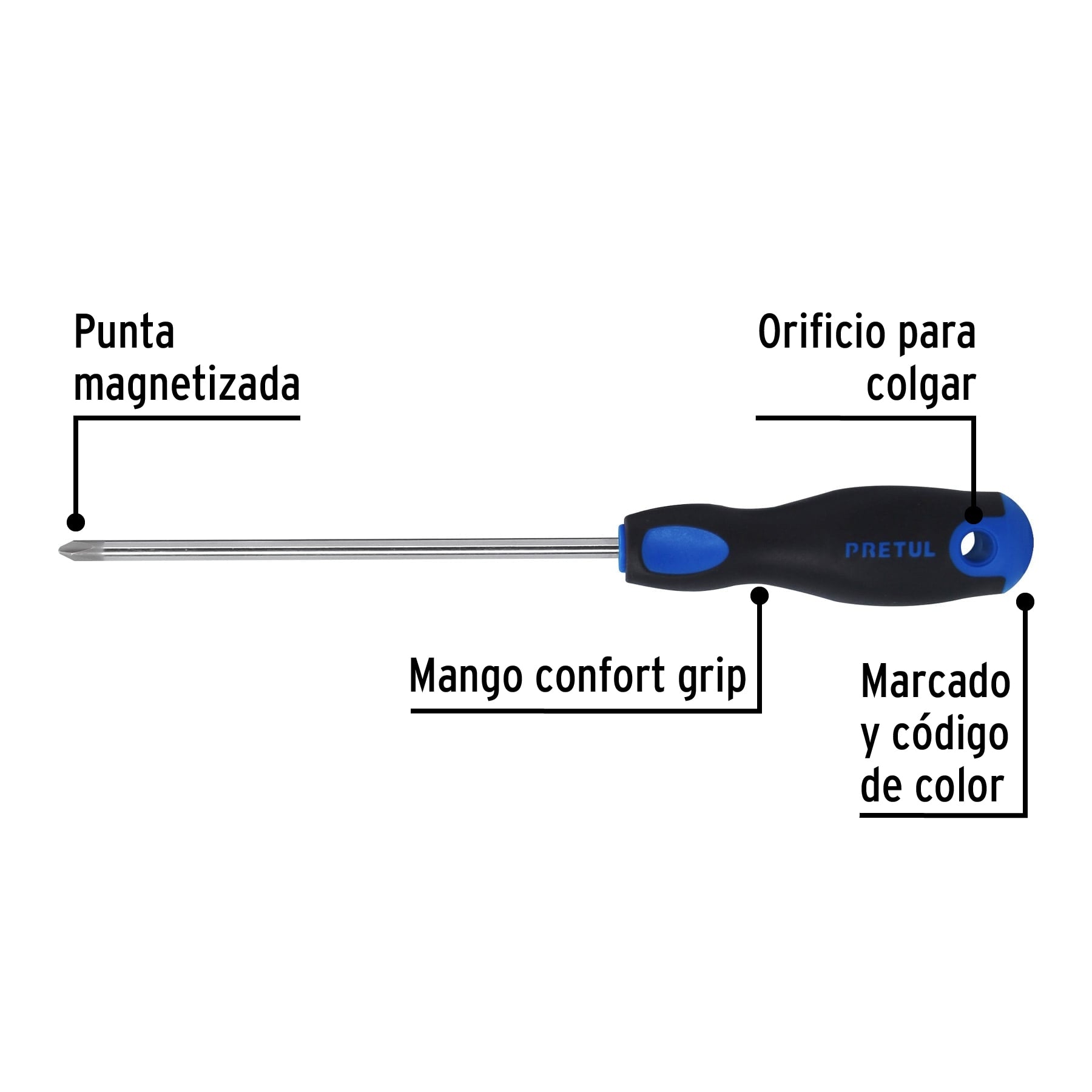 Desarmador de cruz 1/4' x 6' mango Comfort Grip, Pretul | DP-1/4X6BP | 21499