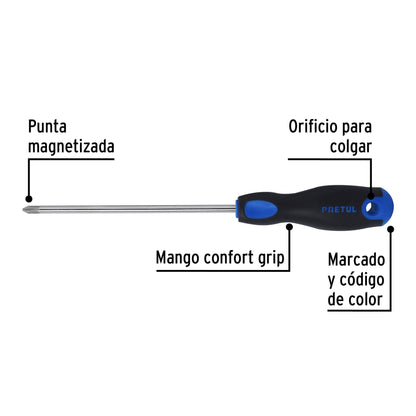 Desarmador de cruz 1/4' x 6' mango Comfort Grip, Pretul | DP-1/4X6BP | 21499