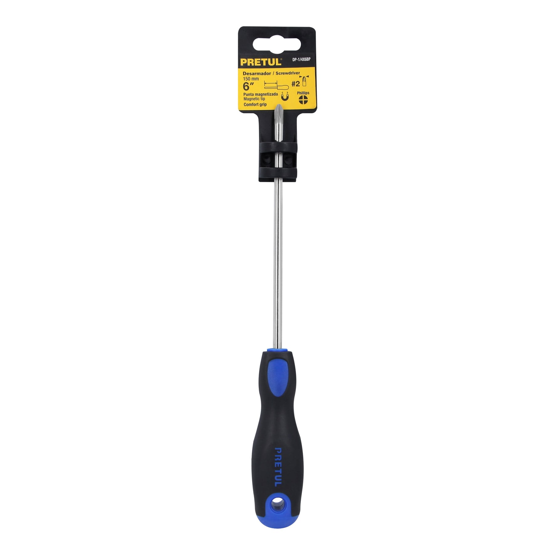 Desarmador de cruz 1/4' x 6' mango Comfort Grip, Pretul | DP-1/4X6BP | 21499