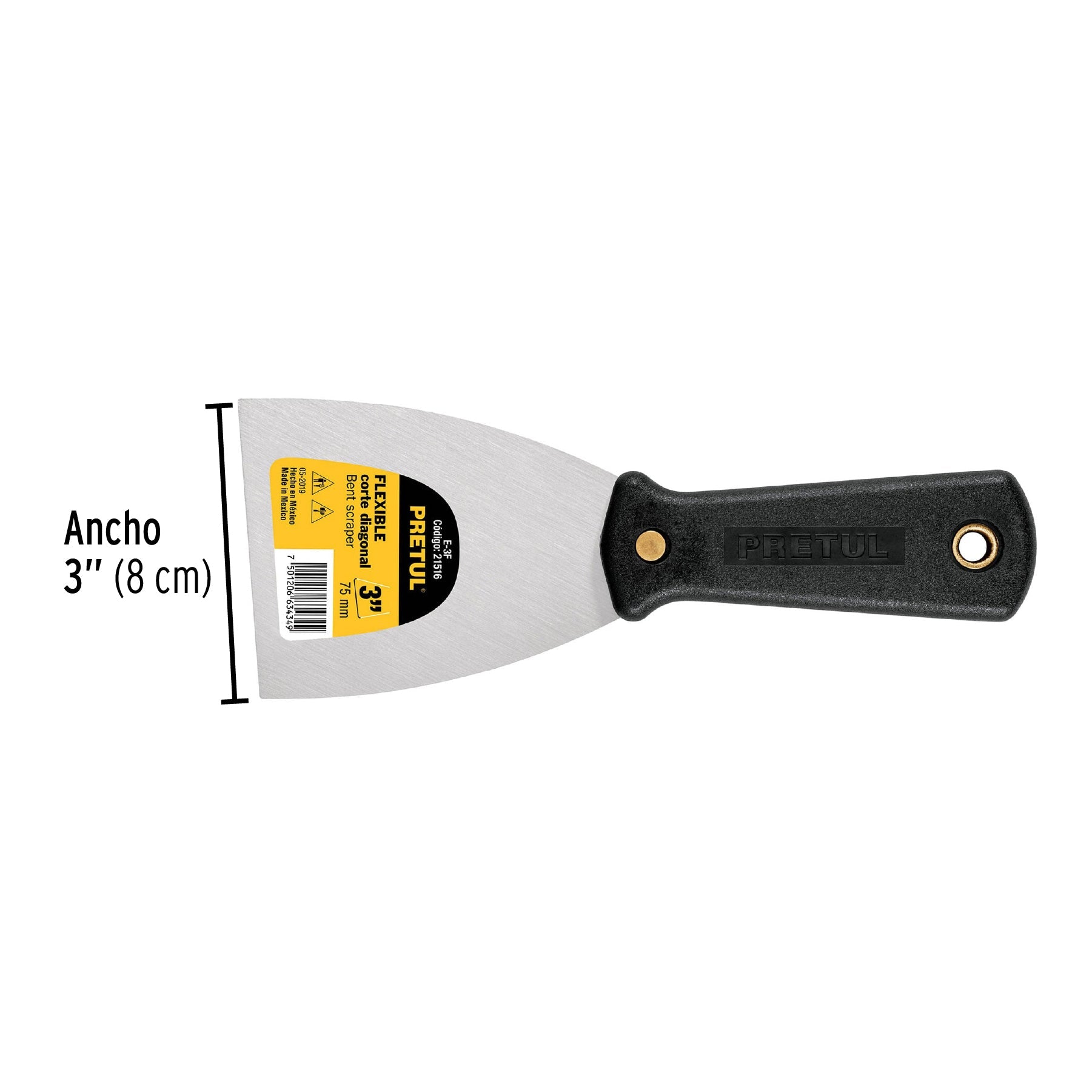 Espátula flexible 3' con mango de plástico, Pretul | E-3F | 21516