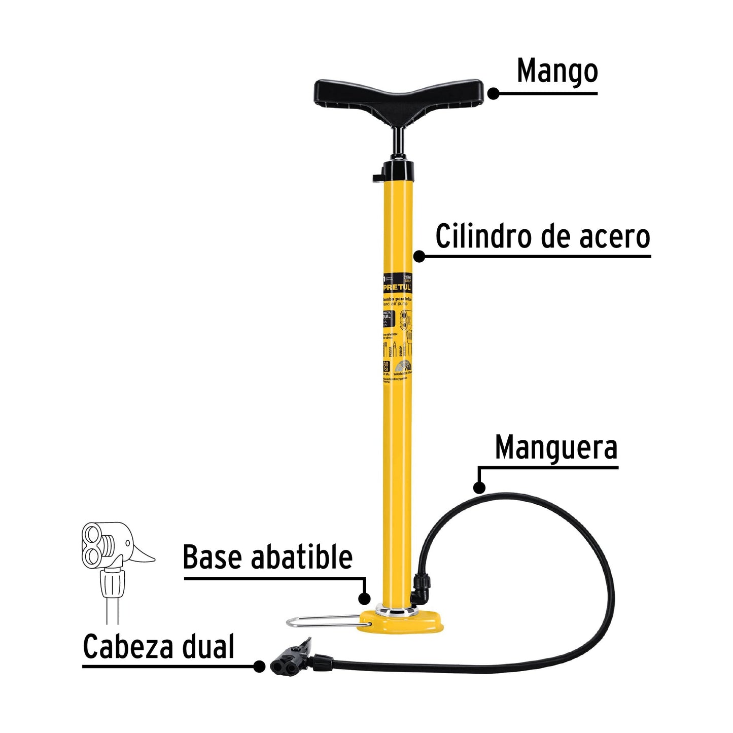 Bomba manual para inflar, 80 PSI, PRETUL | BOM-P | 21690