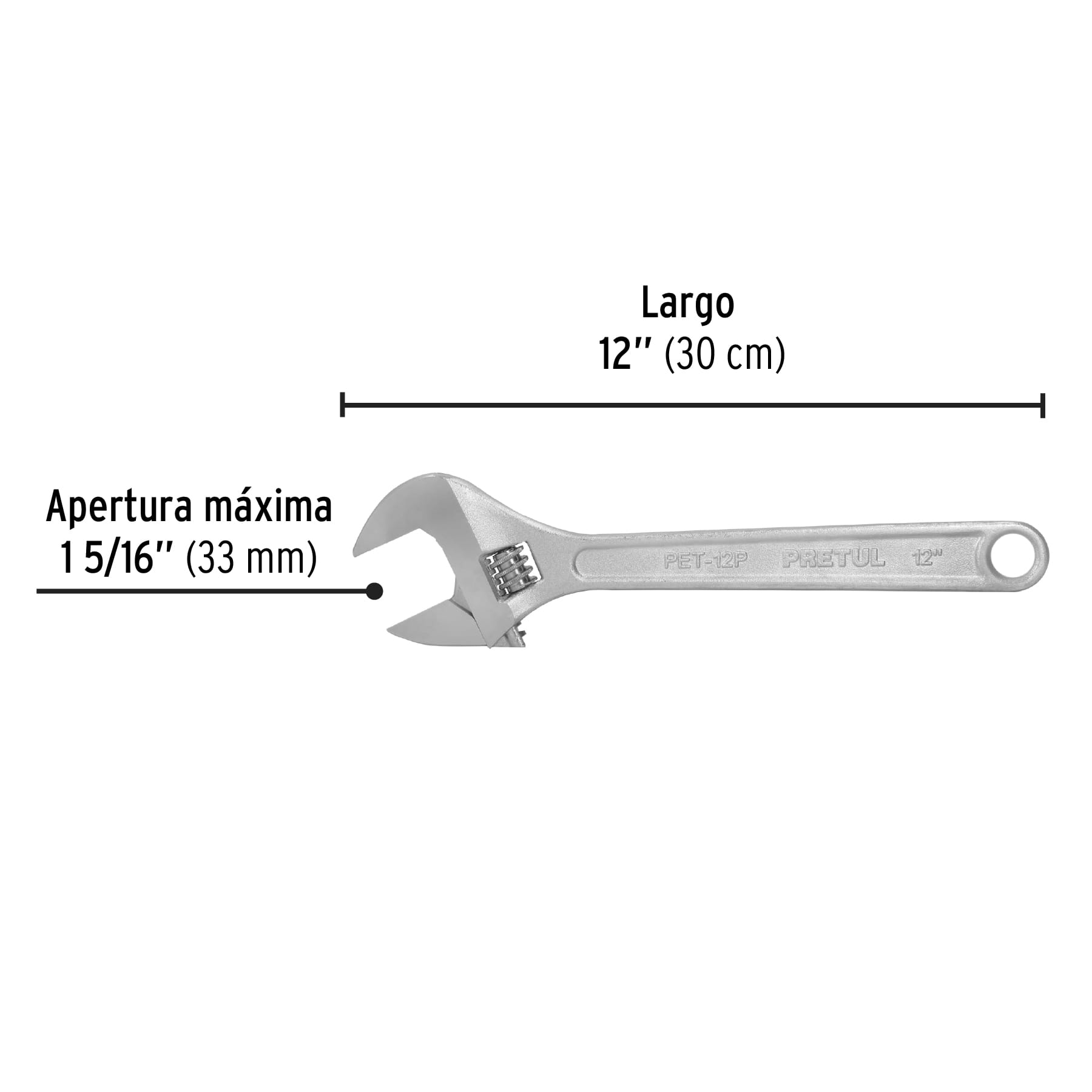 Llave ajustable (perico) 12' cromada, Pretul | PET-12P | 21817