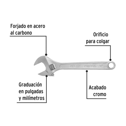 Llave ajustable (perico) 12' cromada, Pretul | PET-12P | 21817
