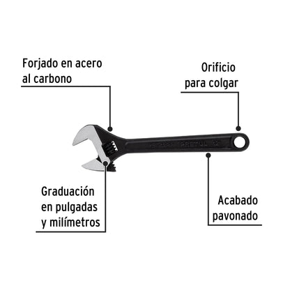 Llave ajustable (perico) 12' pavonada, Pretul | PET-12PP | 21825